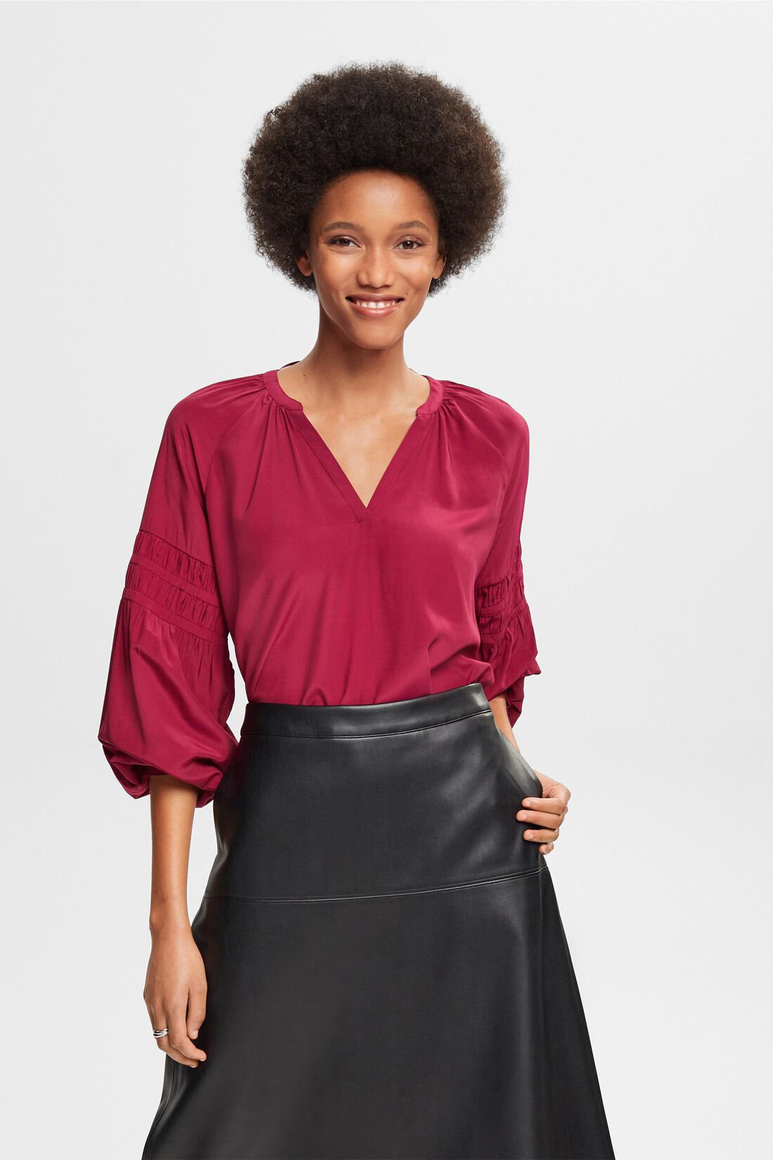 Bluse mit Smok-Details, LENZING&trade; ECOVERO&trade;