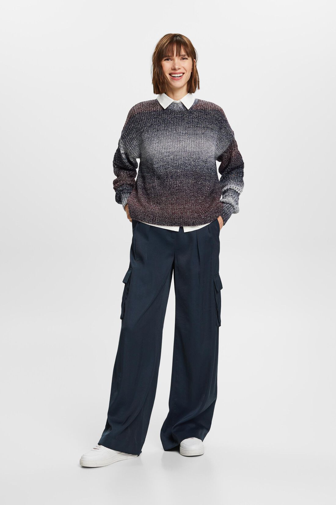 Offen gestrickter D&eacute;grad&eacute;-Pullover mit Stehkragen