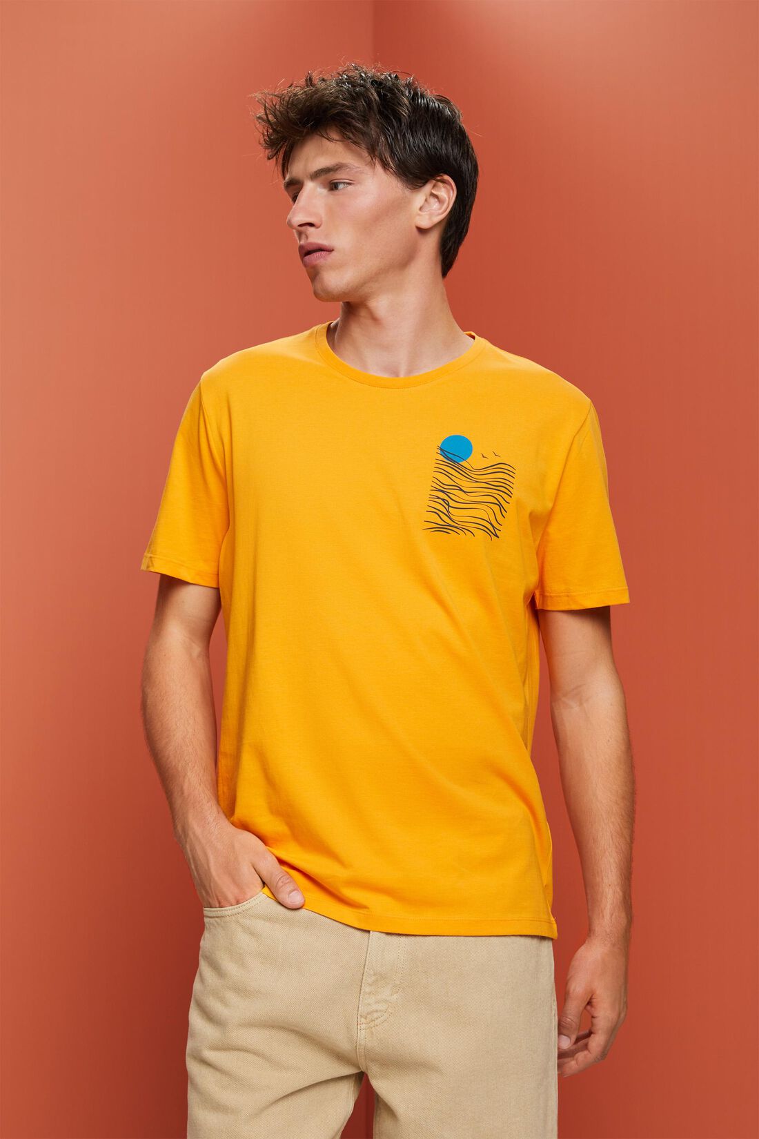 Jersey-T-Shirt mit Brust-Print, 100 % Baumwolle