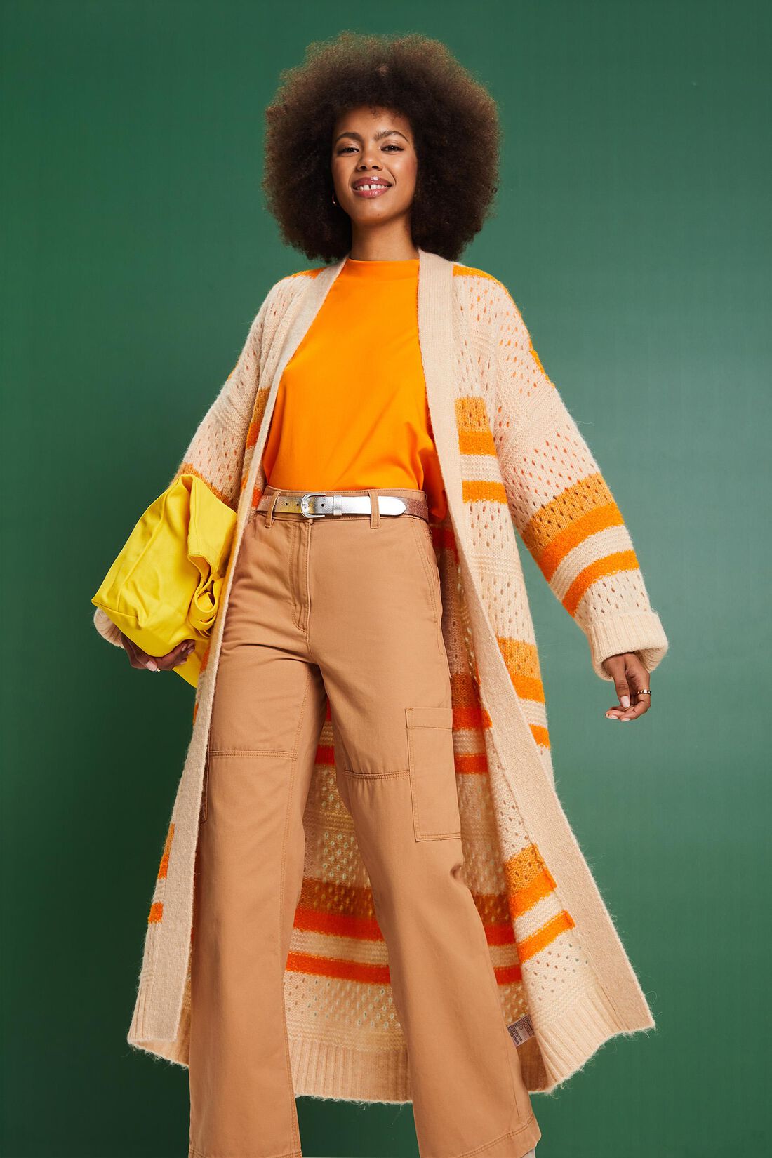 Langer Cardigan aus Wollmix mit G&uuml;rtel