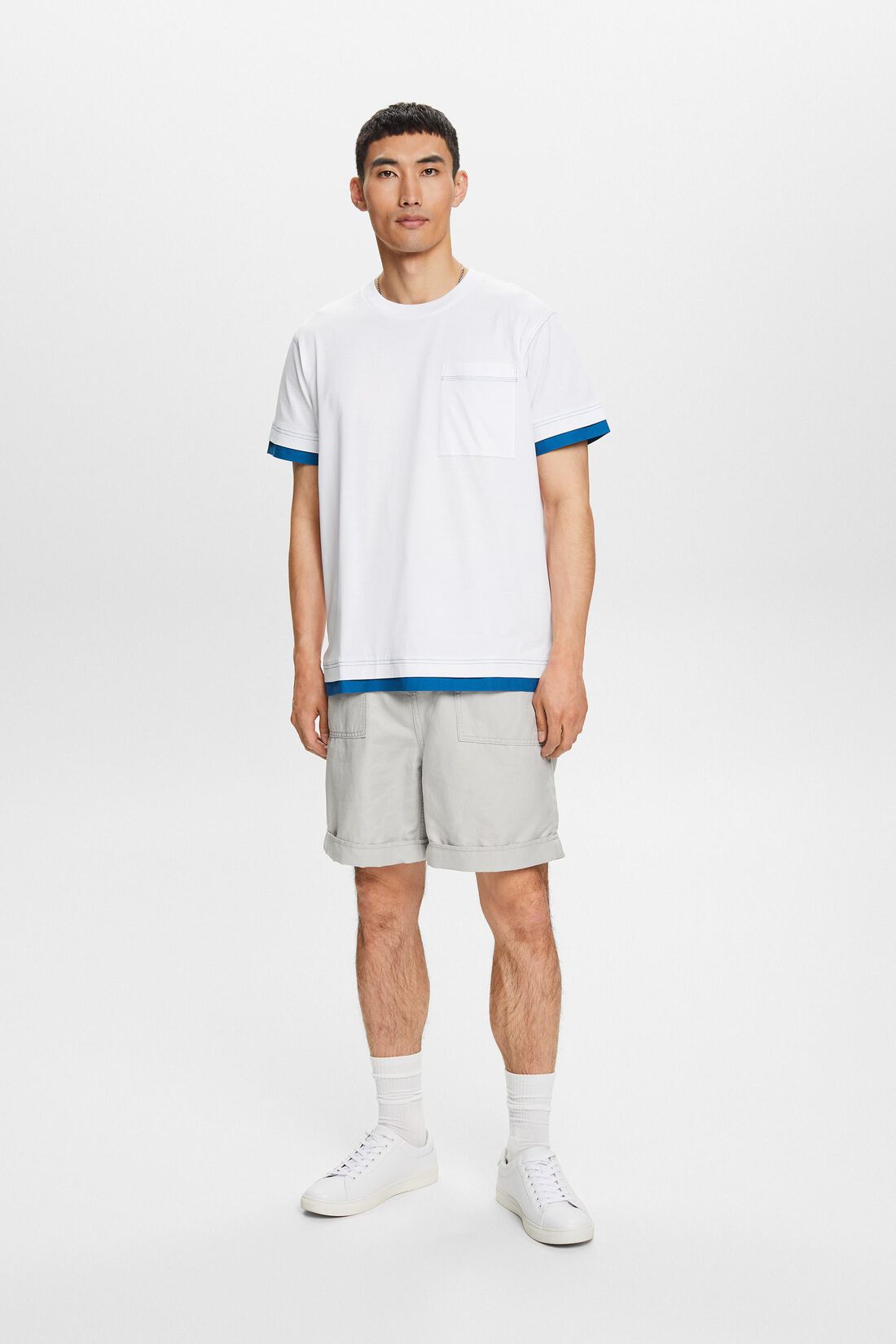 Rundhals-T-Shirt im Lagenlook, 100 % Baumwolle