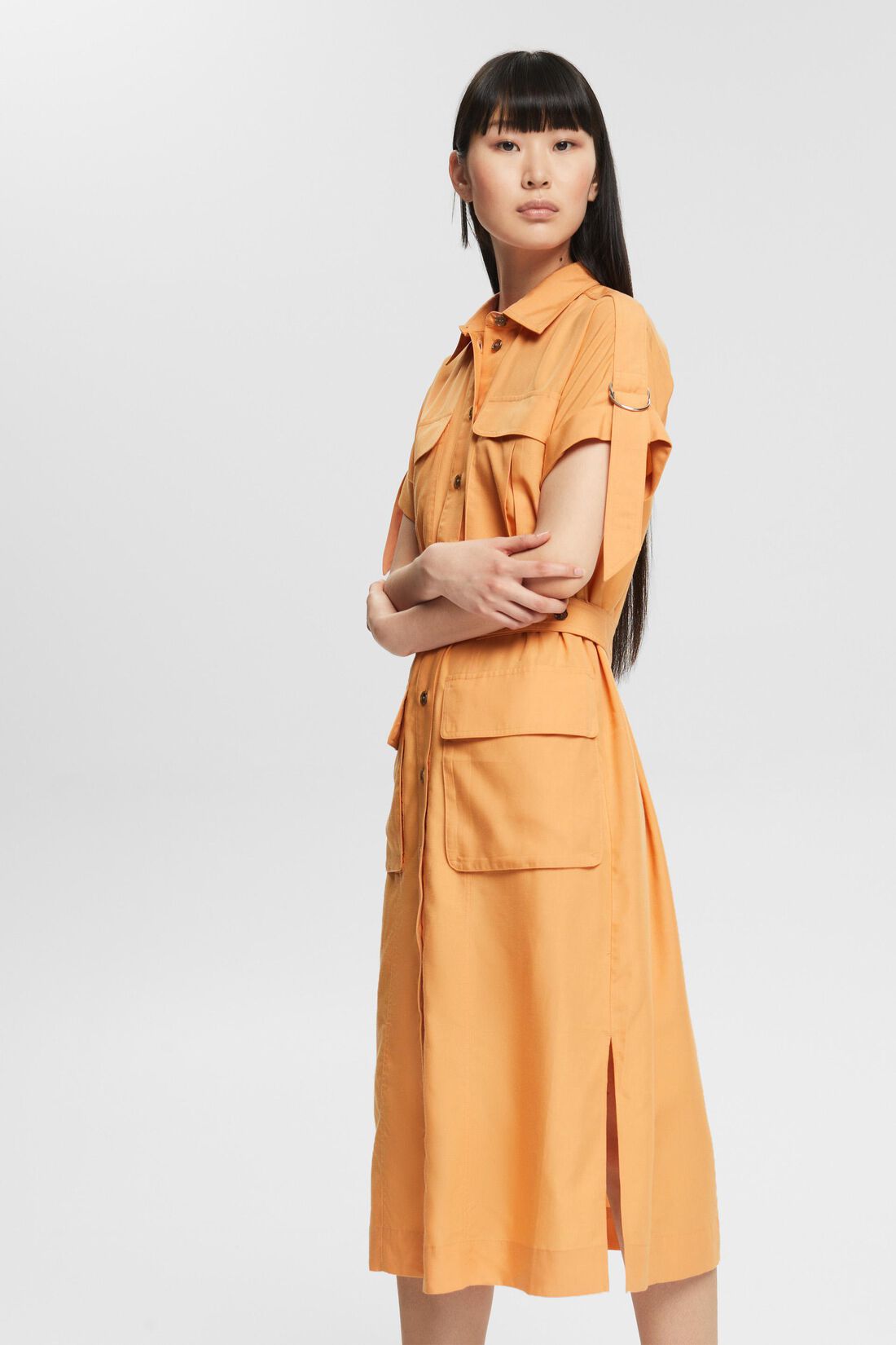 Mit Leinen: Hemdblusenkleid mit G&uuml;rtel