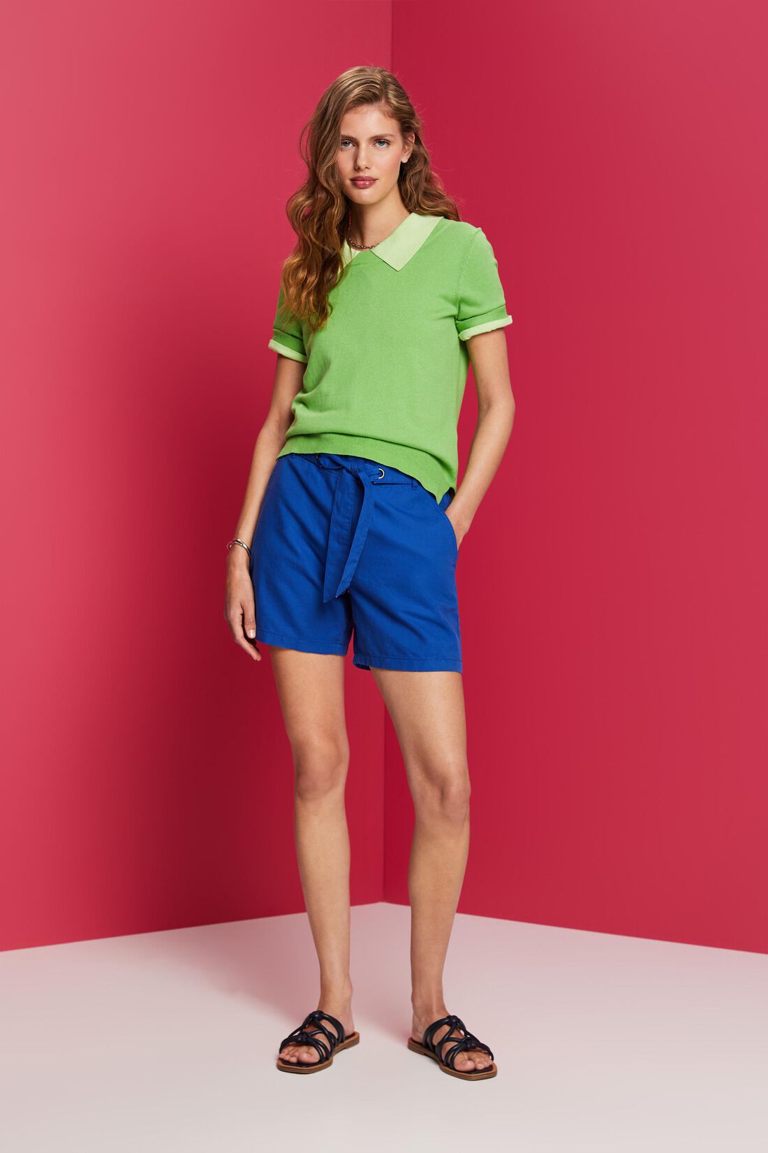 Shorts mit Bindeg&uuml;rtel, Baumwoll-Leinenmix