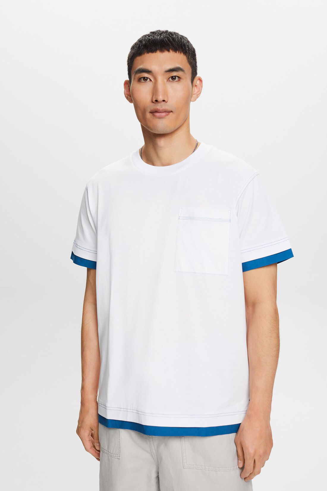 Rundhals-T-Shirt im Lagenlook, 100 % Baumwolle