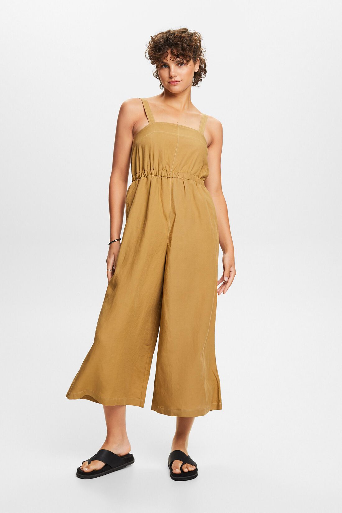 Jumpsuit mit weitem Bein, Leinenmix