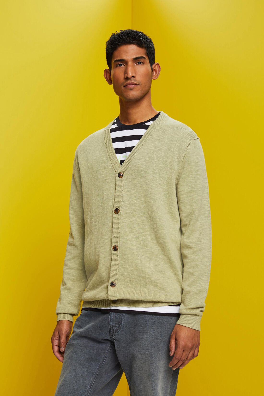 Cardigan mit V-Ausschnitt, Baumwoll-Leinenmix