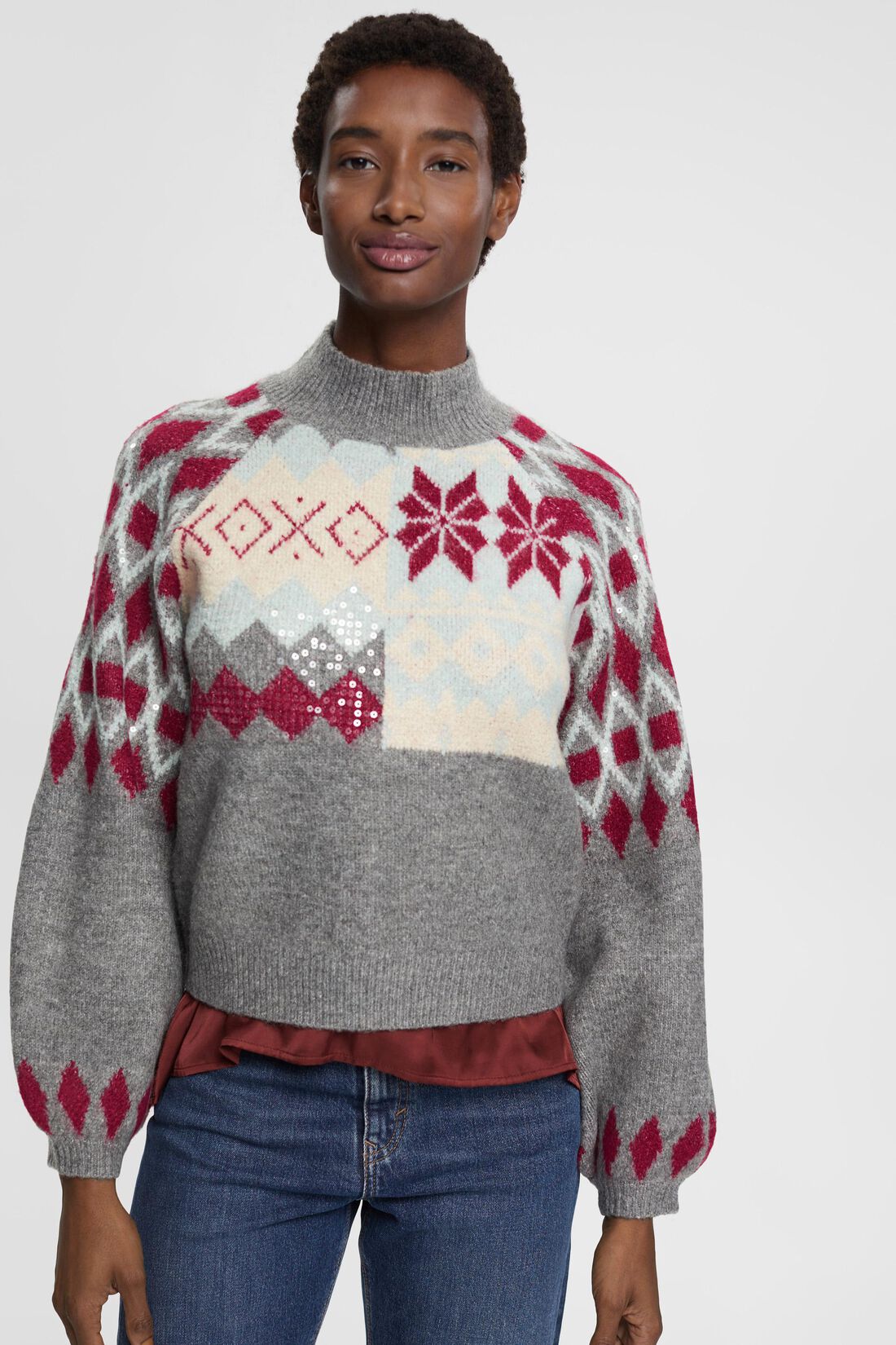 Jacquard-Pullover mit Pailletten