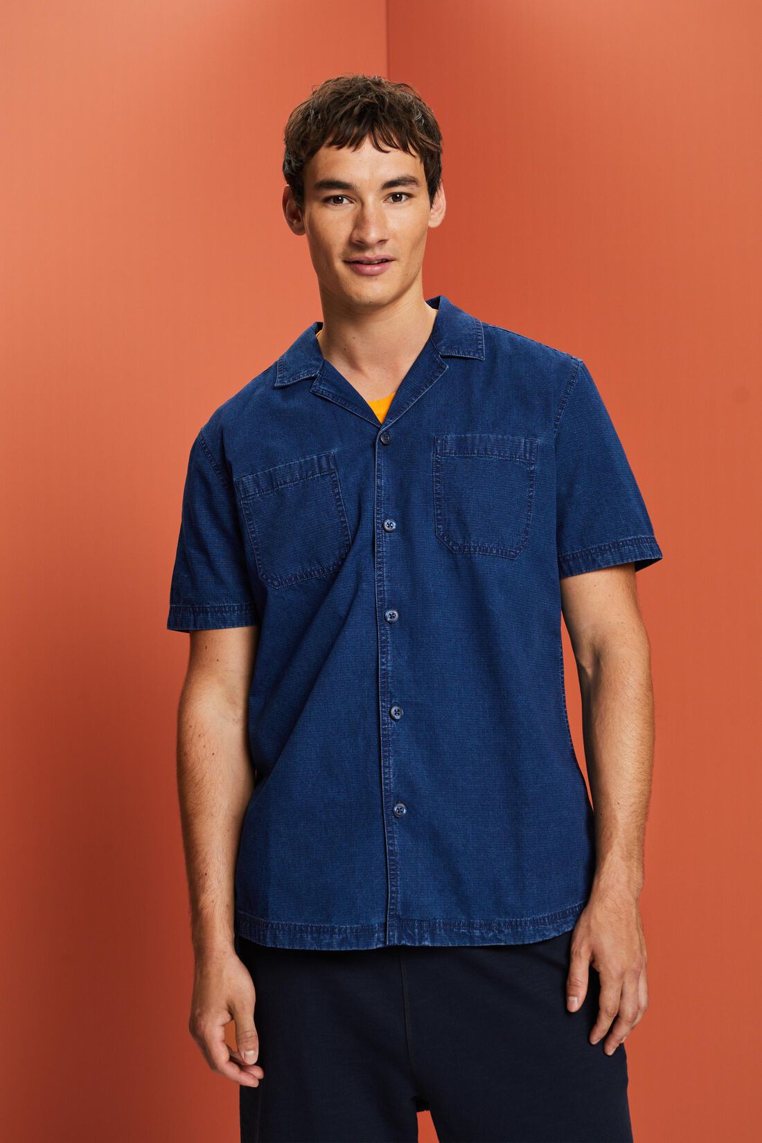 Kurz&auml;rmliges Jeanshemd, 100 % Baumwolle