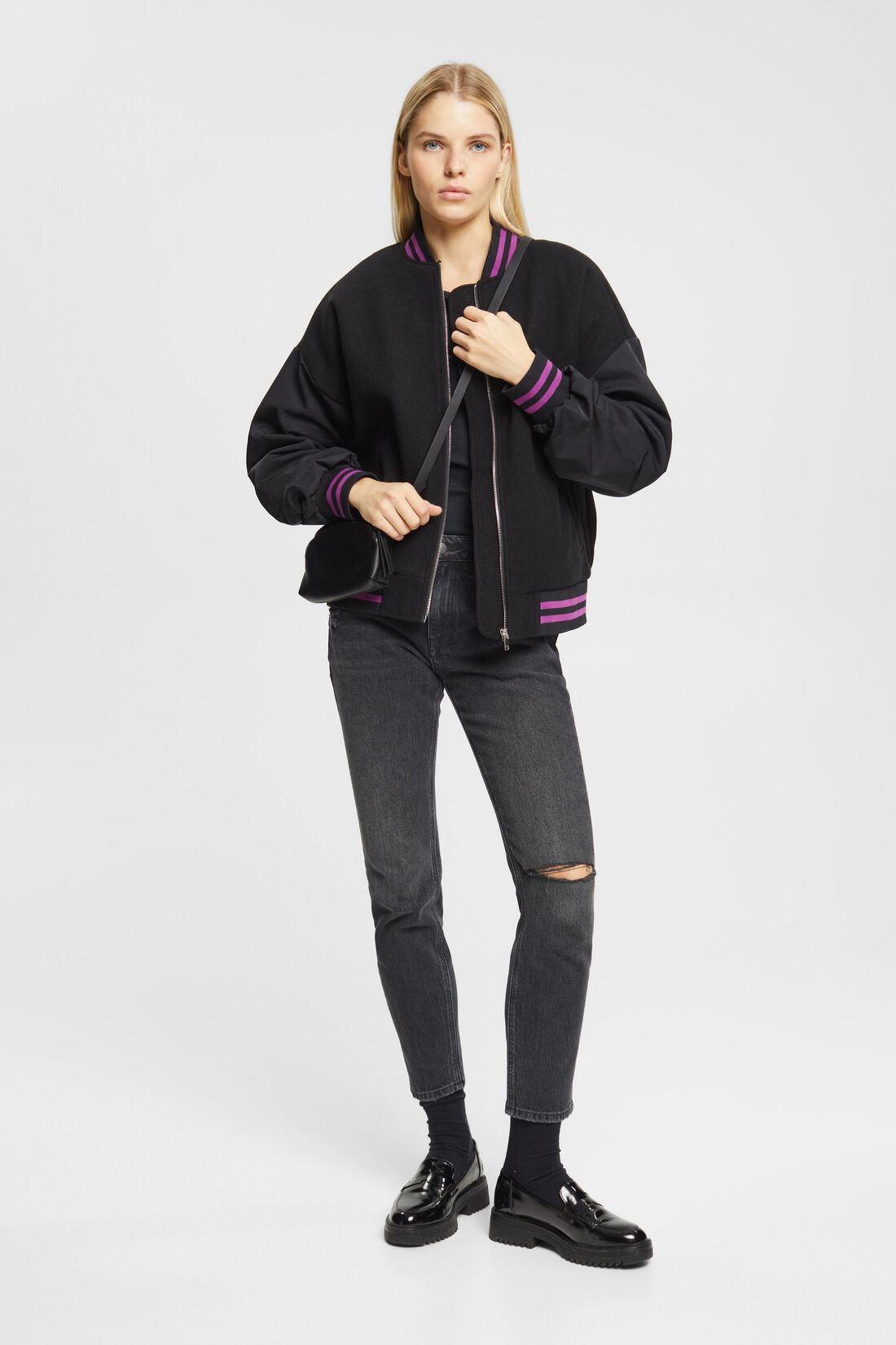 College-Jacke aus Material-Mix