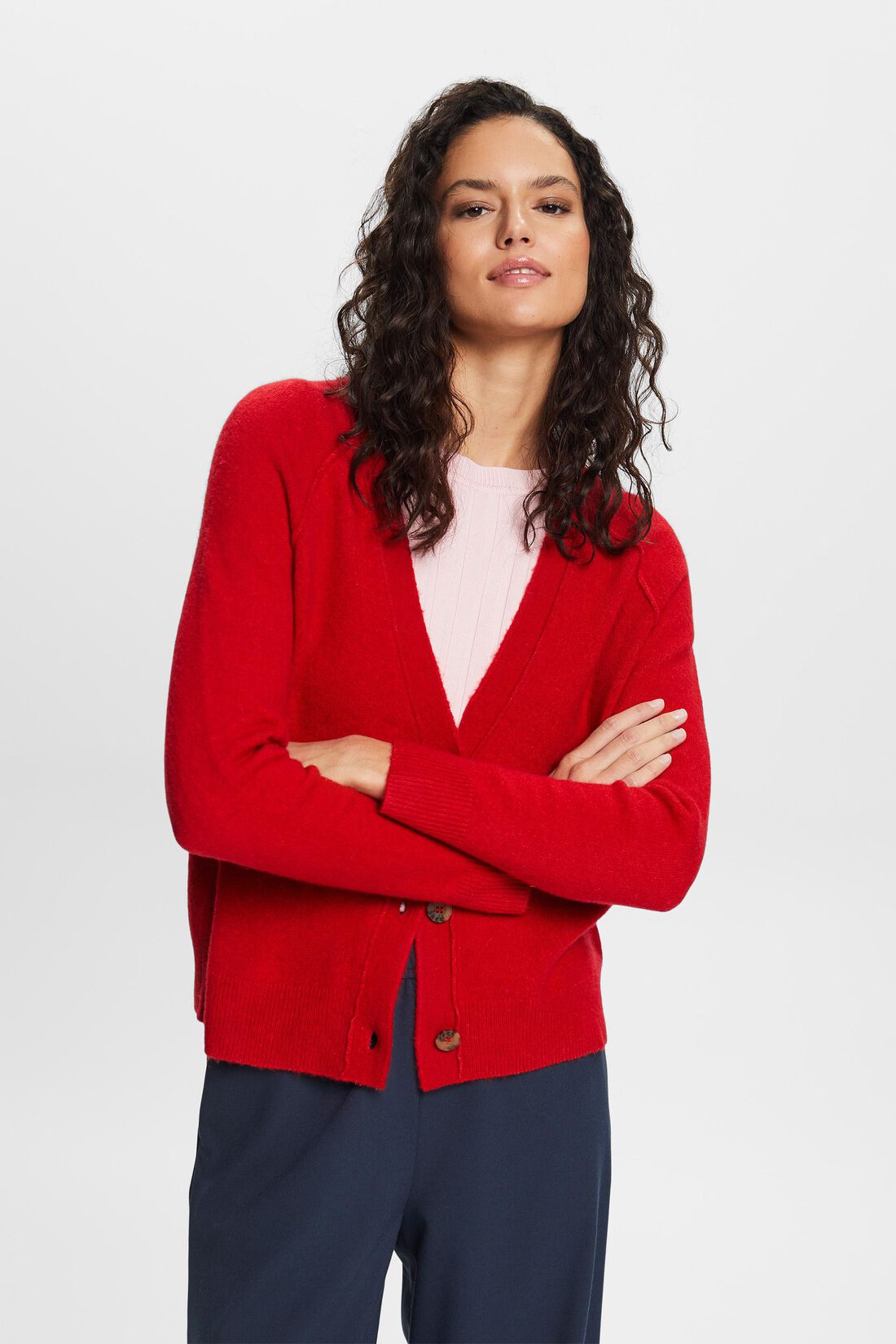 Gekn&ouml;pfter Cardigan mit V-Ausschnitt, Wollmix