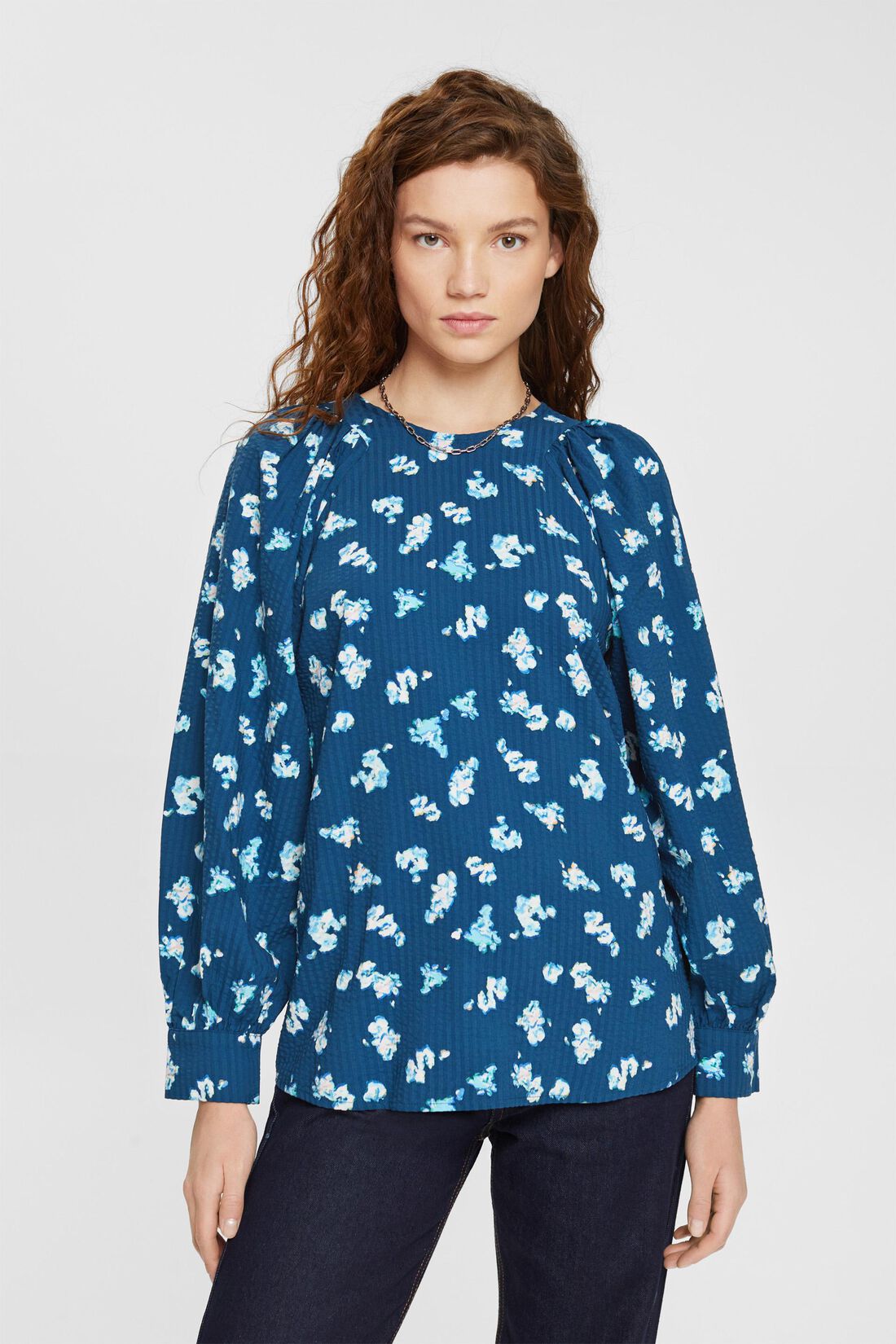 Bluse aus floralem Seersucker