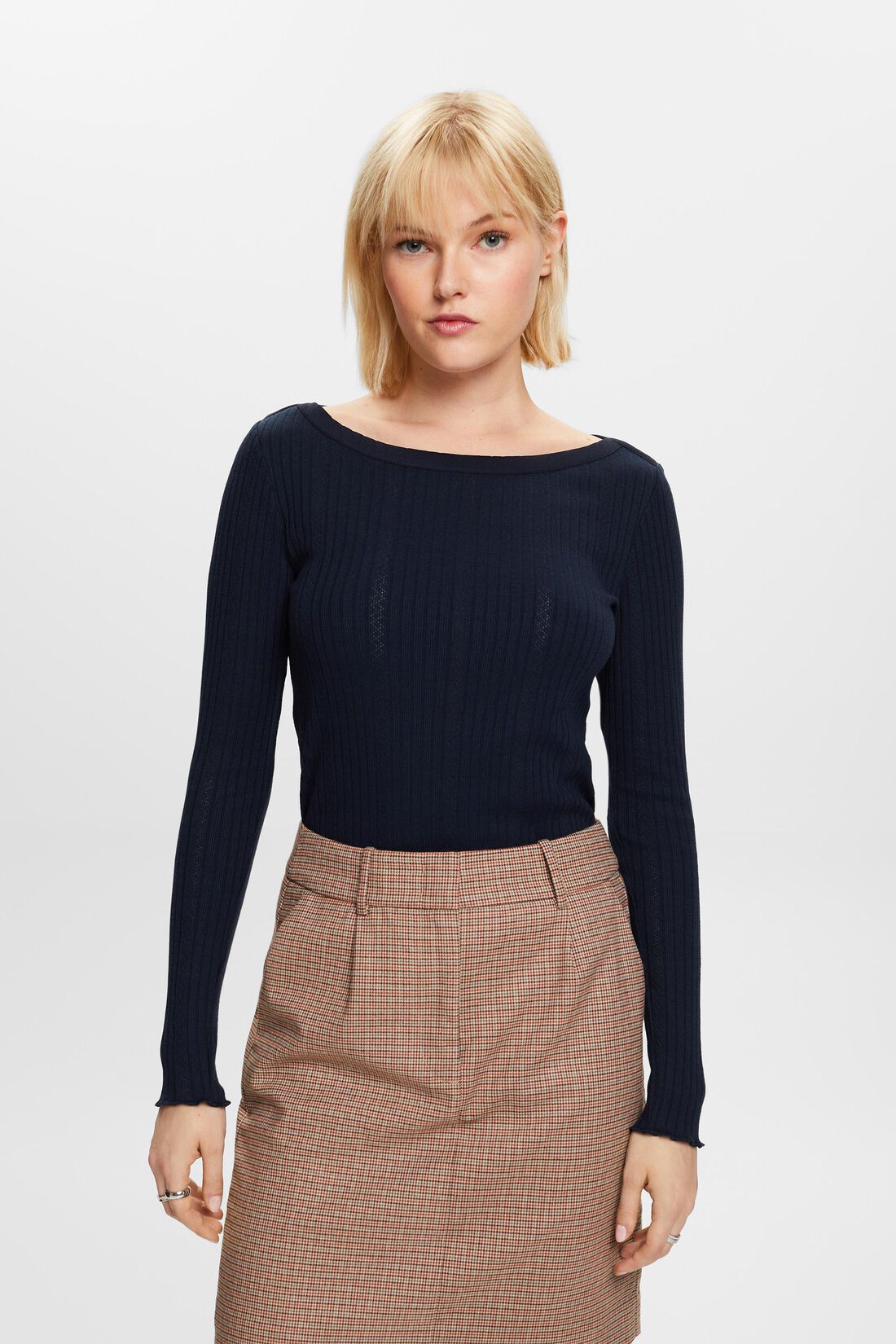 Pointelle-Longsleeve aus Rippstrickjersey