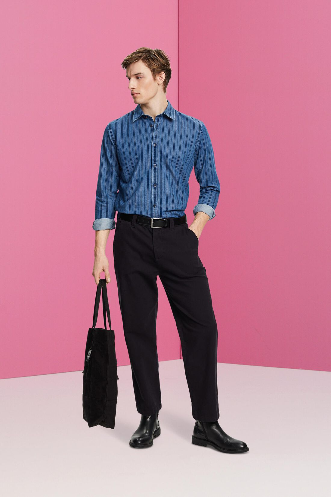 Schmal geschnittenes Jeanshemd mit Streifen