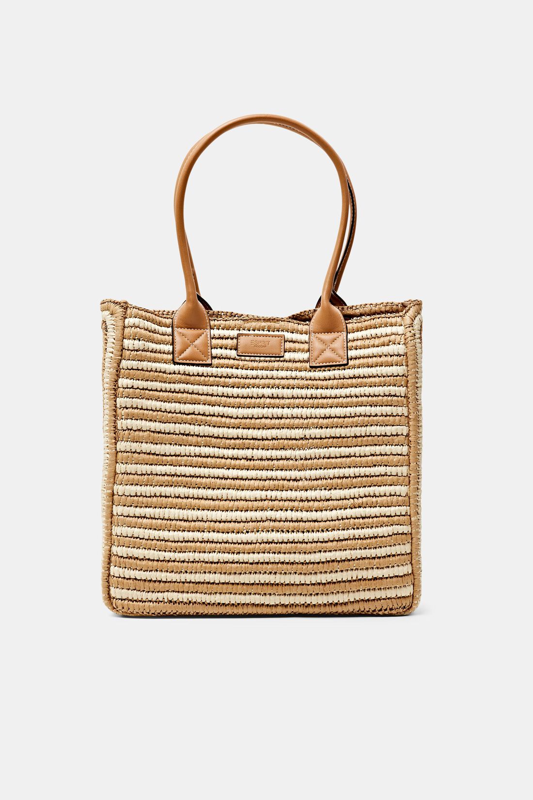 Tote Bag aus Raffia mit Henkeln in Lederoptik
