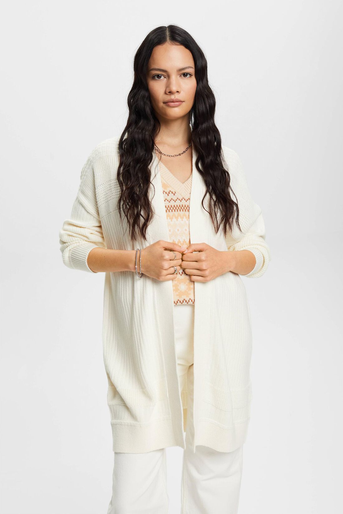 Offener Cardigan aus Rippstrickmix