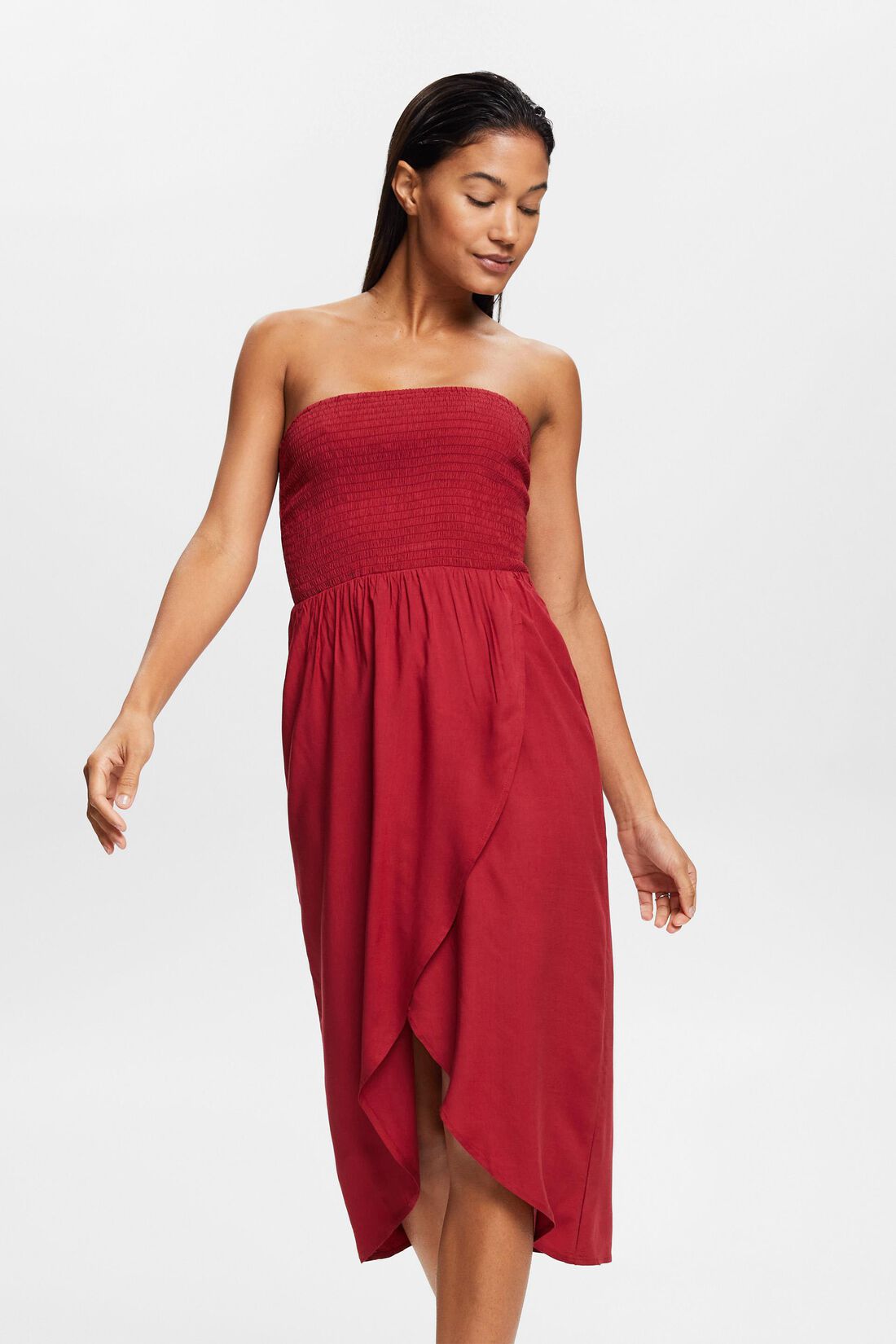 Gesmoktes Schlauchkleid in Midil&auml;nge