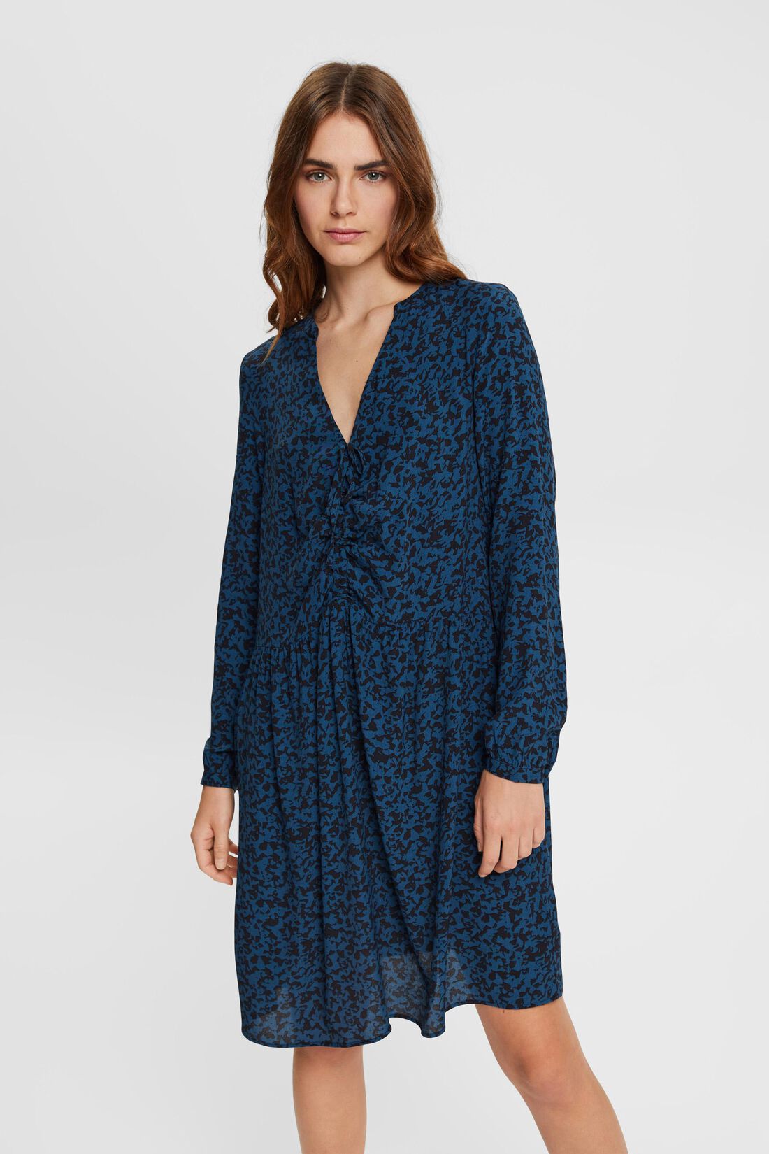 Gemustertes Minikleid aus Viskose mit V-Ausschnitt