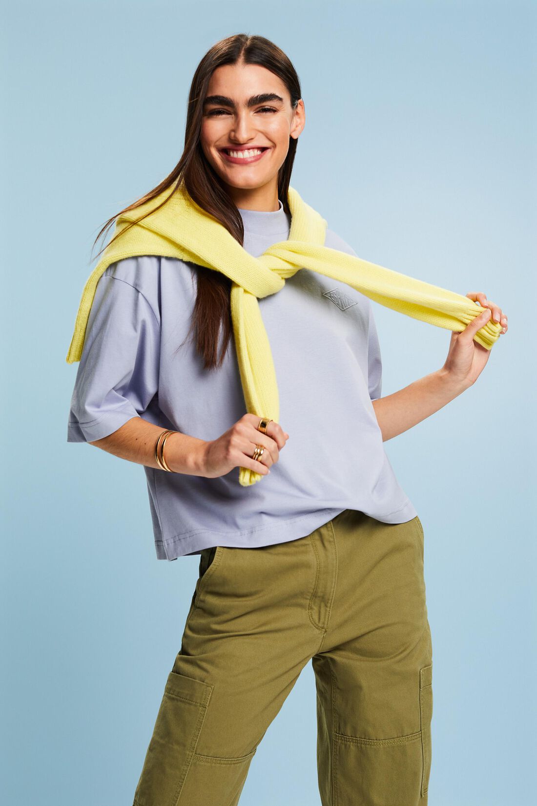 Baumwoll-T-Shirt mit Logo und Stehkragen