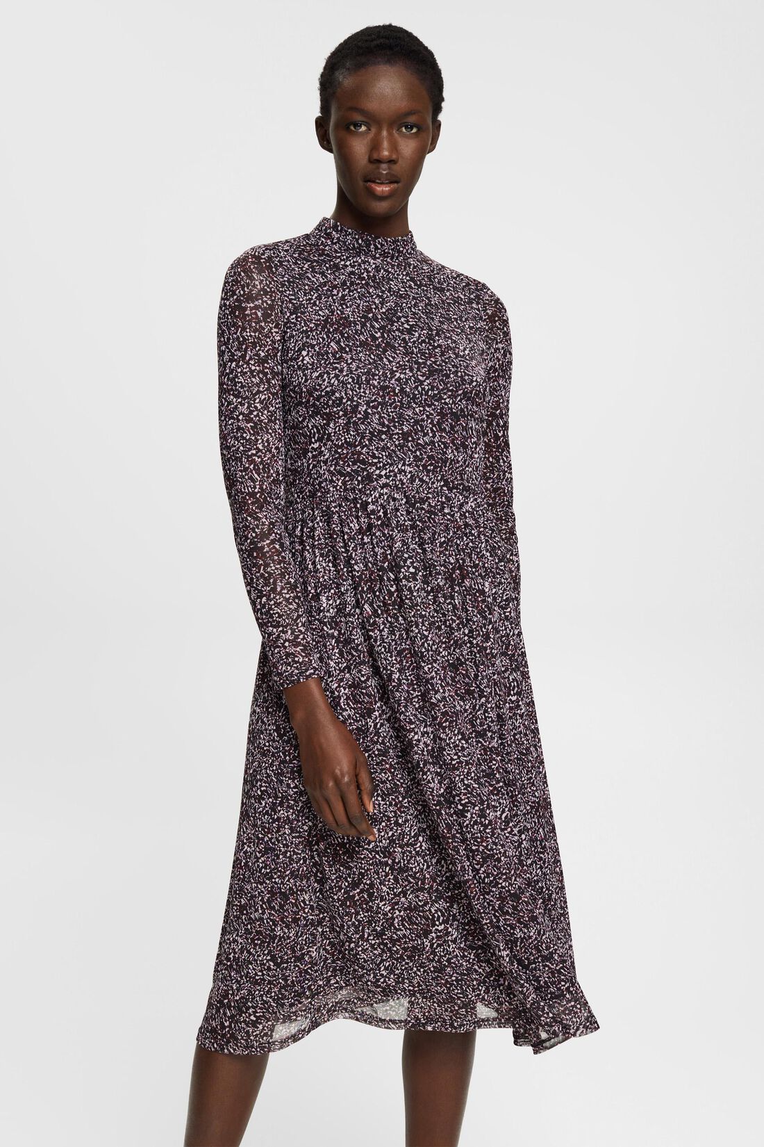 Gemustertes Mesh-Kleid mit Mock-Neck