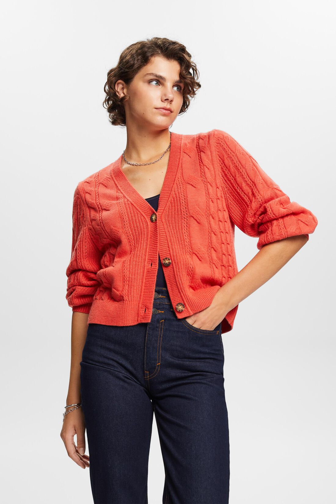 Cardigan aus Zopfstrick, Wollmix