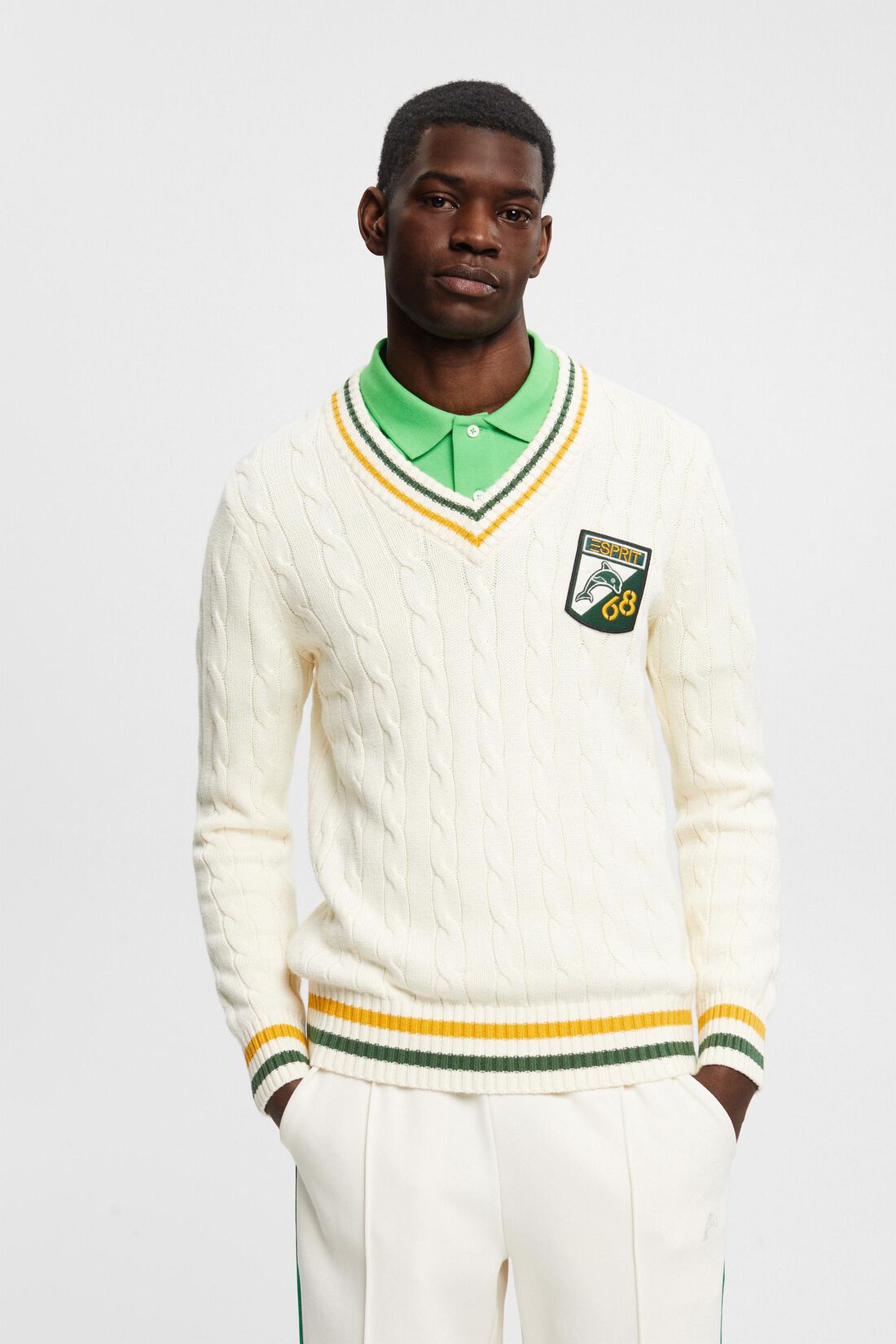 Zopfstrickpullover mit Logo-Patch