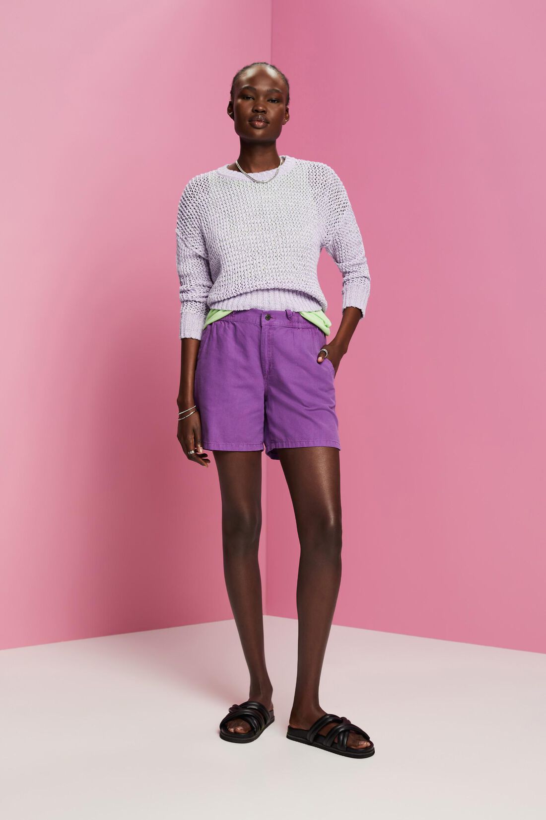 Twill-Shorts mit gesmokter Taille