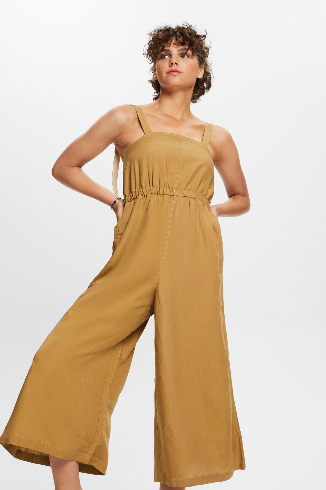 Jumpsuit mit weitem Bein, Leinenmix