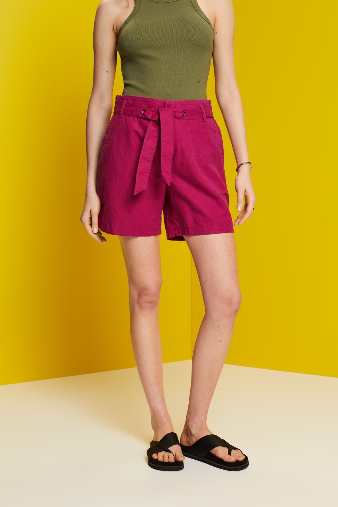 Shorts mit Bindeg&uuml;rtel, Baumwoll-Leinenmix