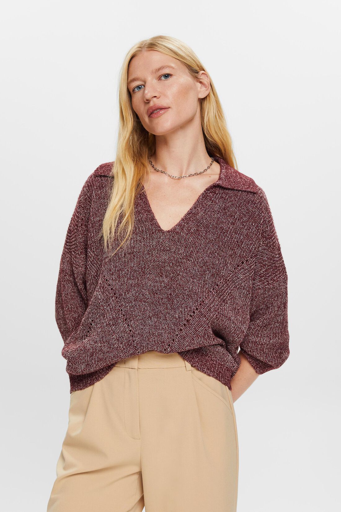 Pullover mit Polokragen, Baumwollmix