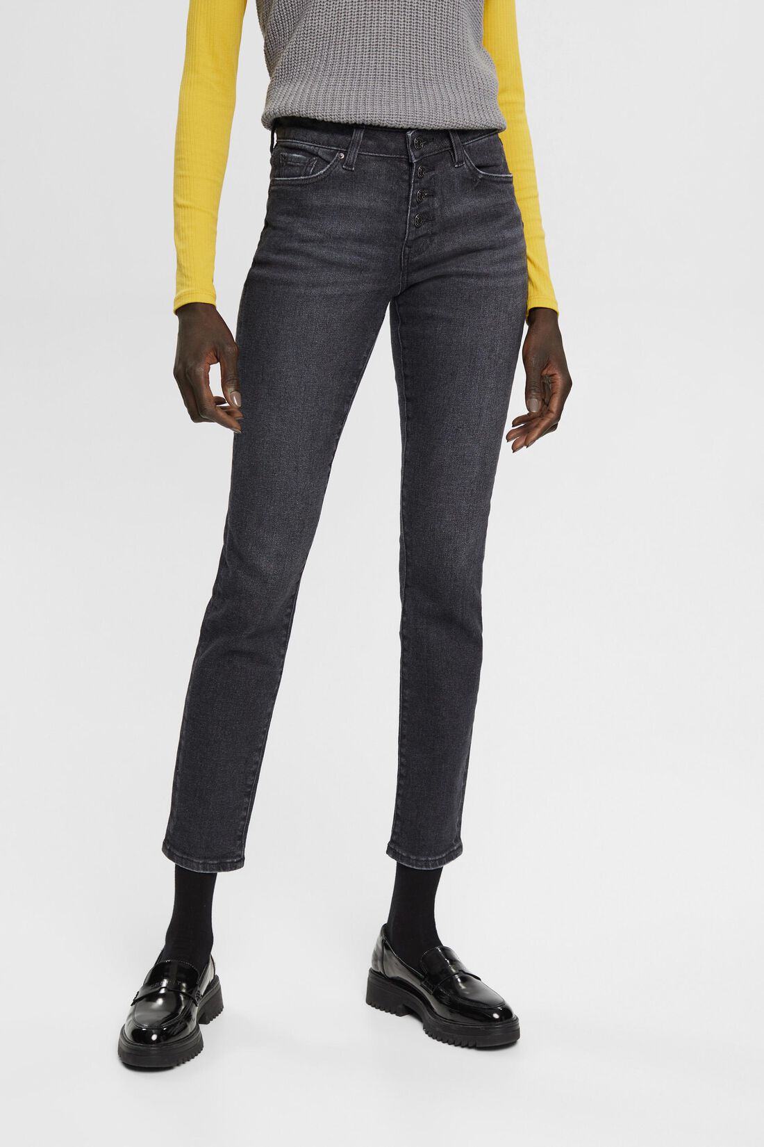 Mid-Rise-Jeans in Slim Fit mit Kn&ouml;pfen