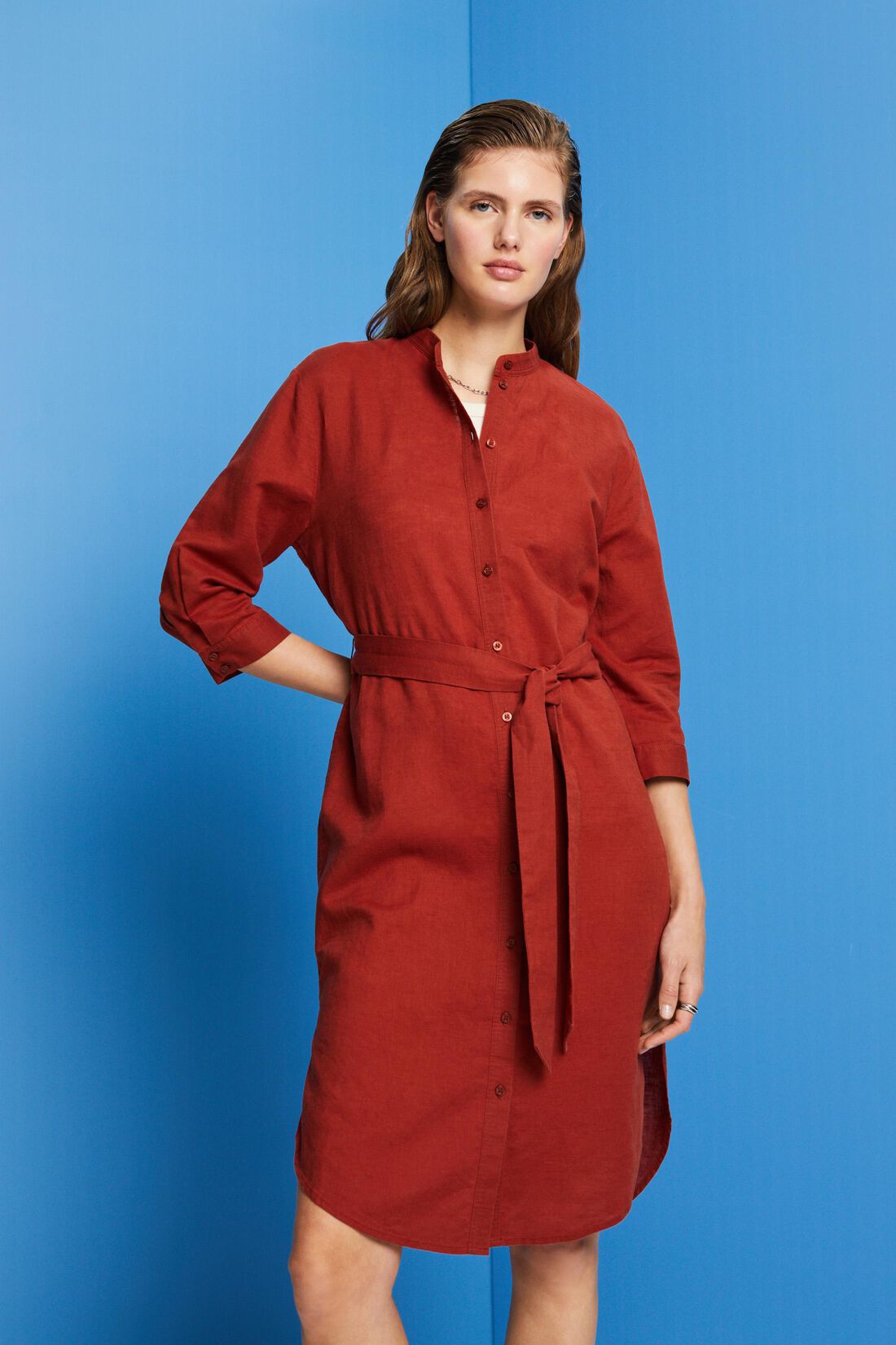 Hemdblusenkleid, Baumwolle-Leinen-Mix