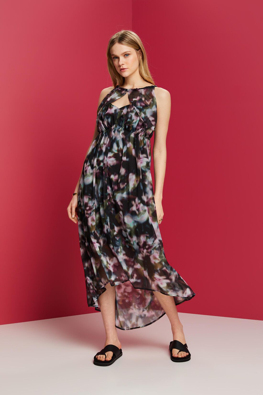 Recycelt: Midikleid aus gemustertem Chiffon