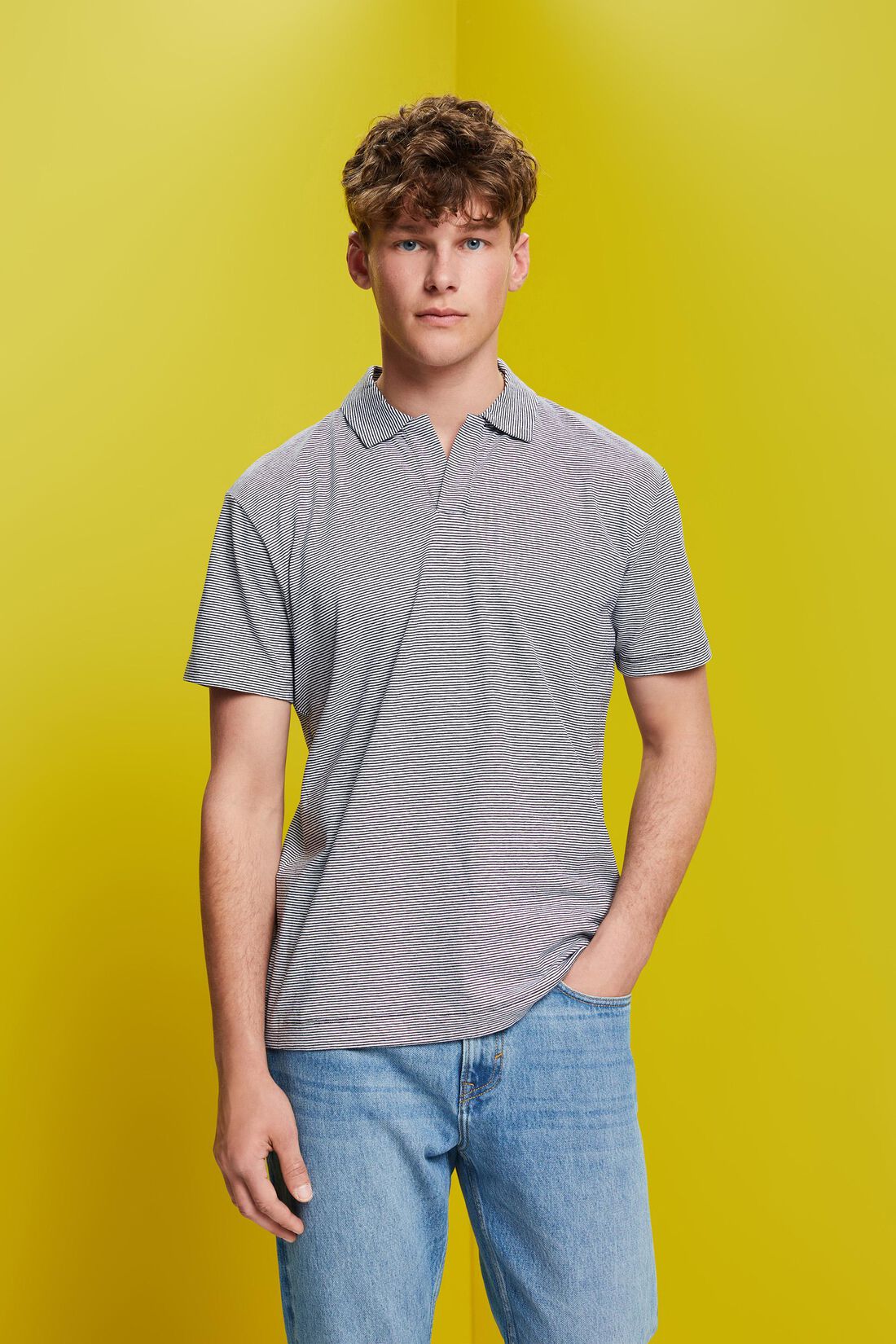 Gestreiftes Jersey Poloshirt, Baumwolle-Leinen-Mix