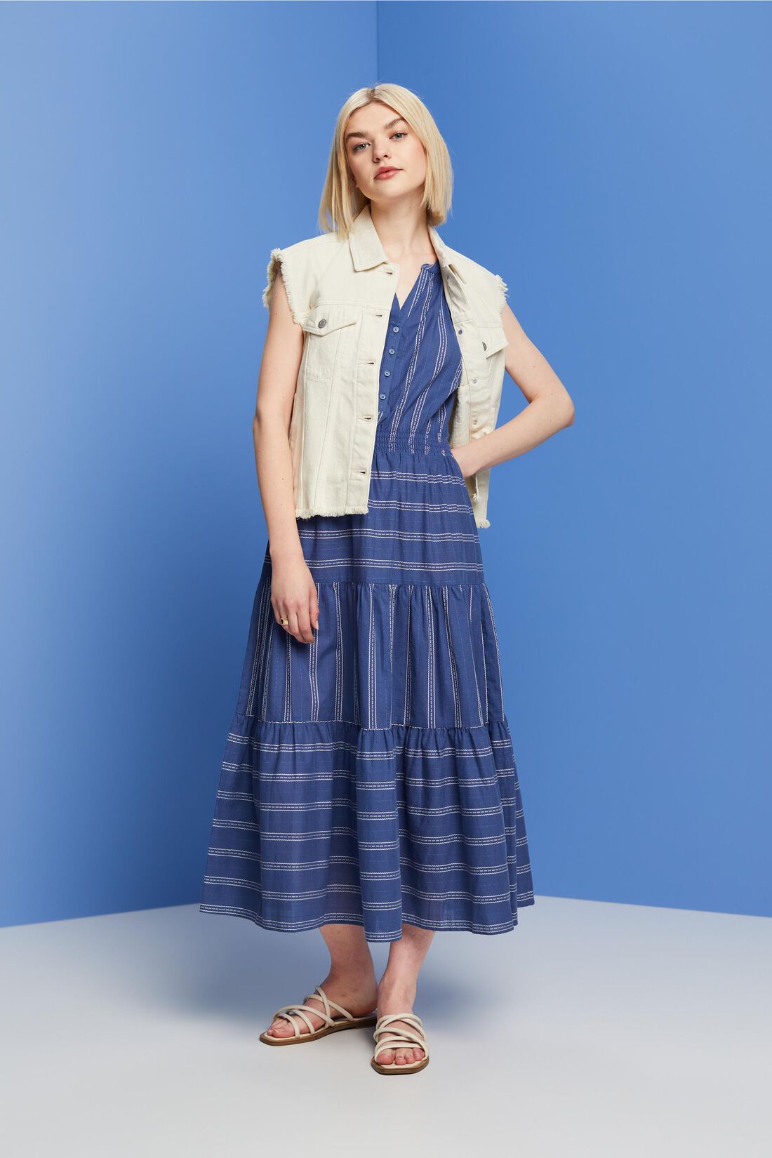 Gestreiftes Midikleid, 100 % Baumwolle