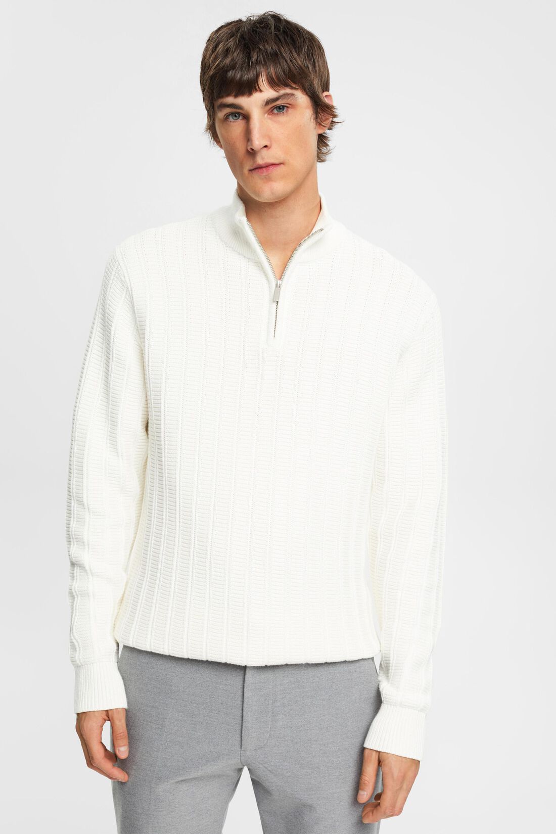 Grobstrickpullover mit kurzem Rei&szlig;verschluss
