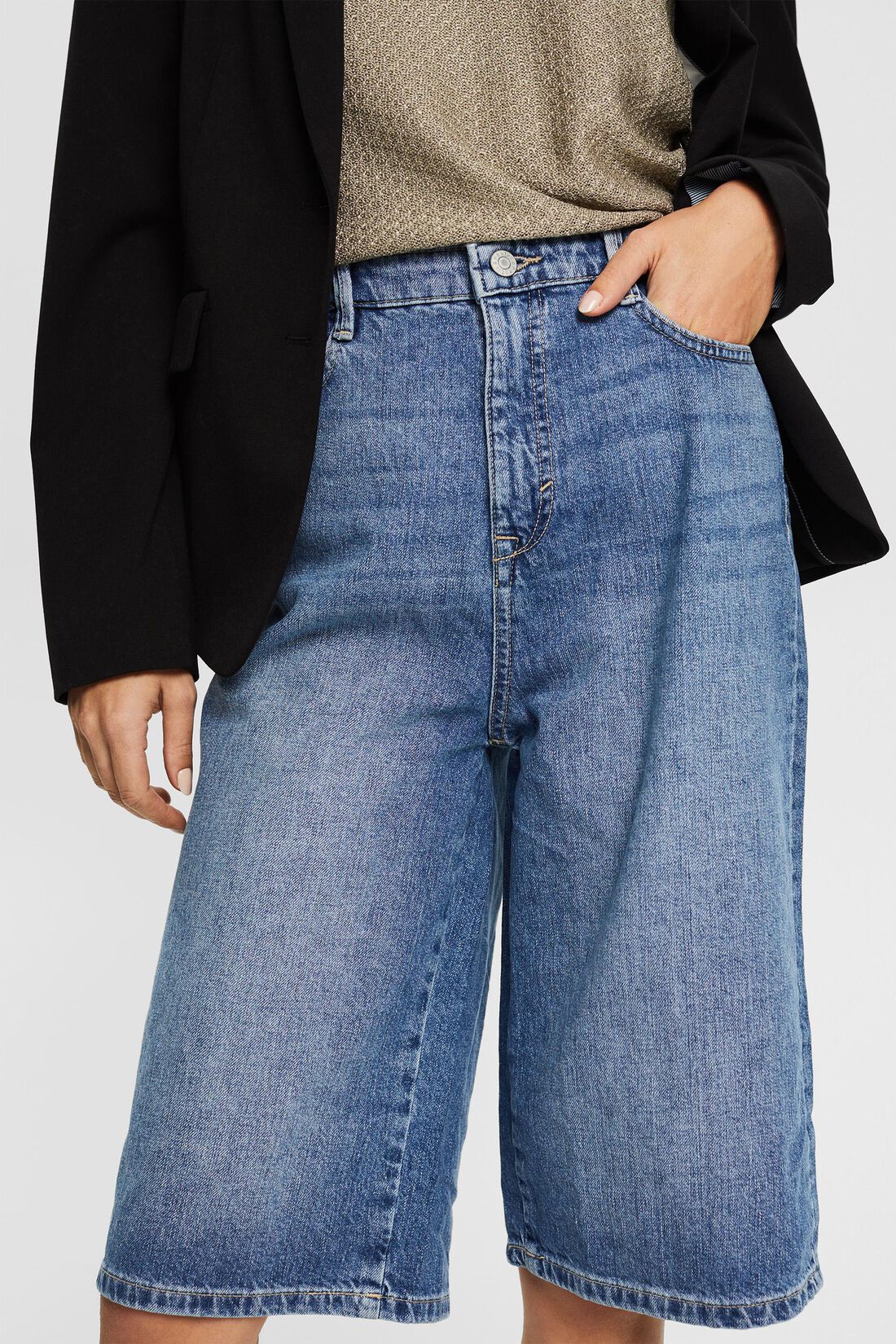 Jeans-Shorts mit verl&auml;ngertem Bein