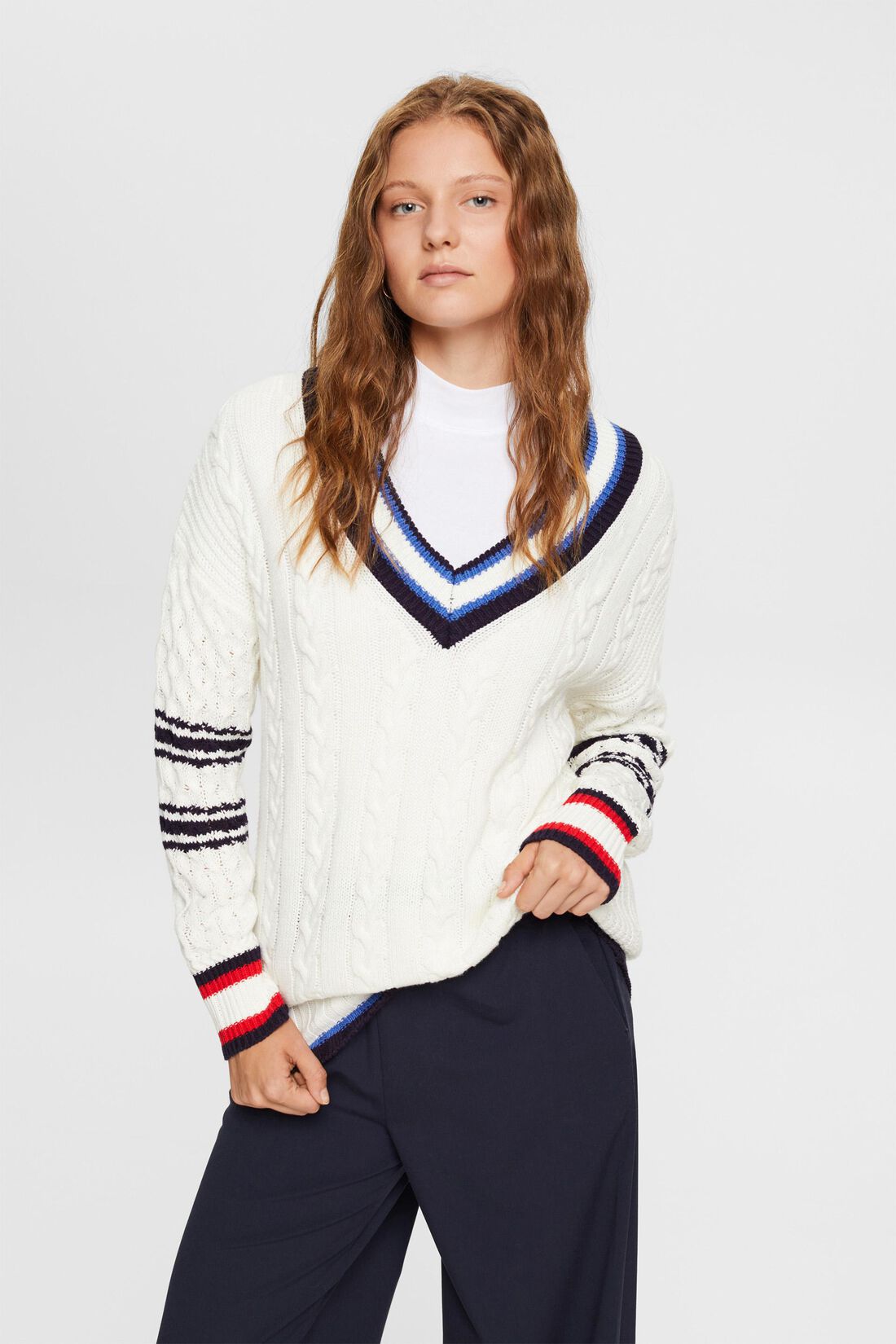 V-Neck-Pullover in Strickqualit&auml;t