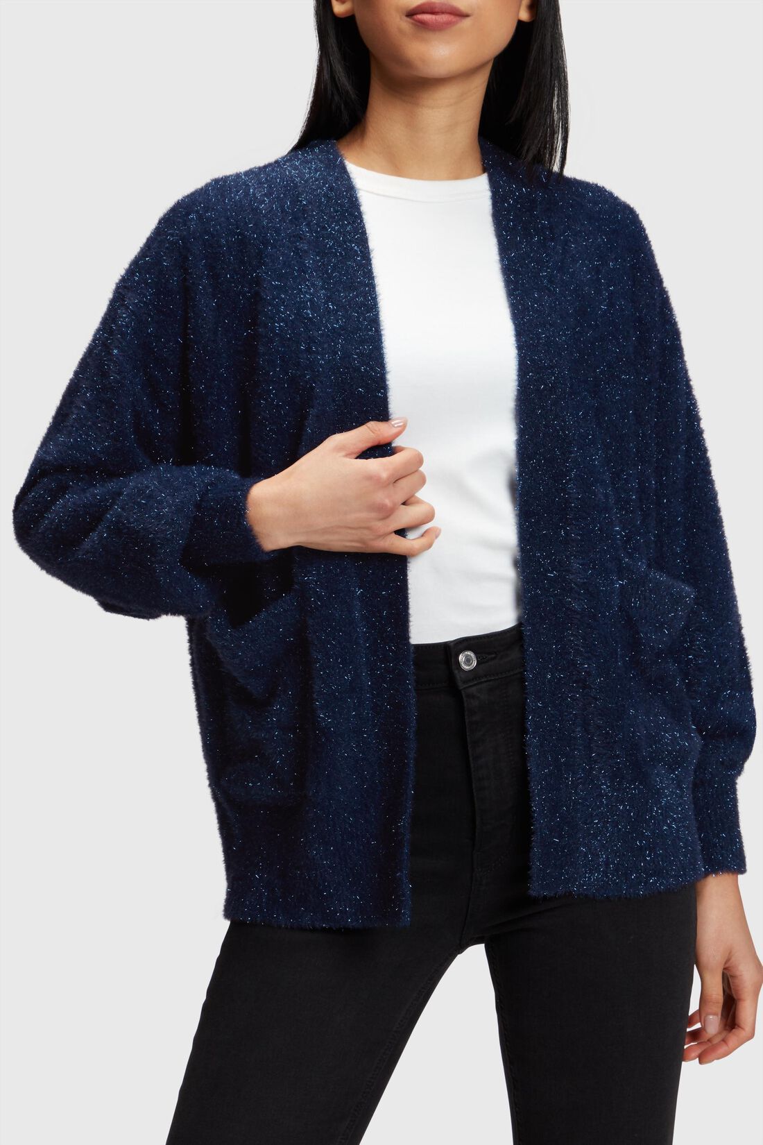 Flauschiger Oversize-Cardigan in Metallic-Optik