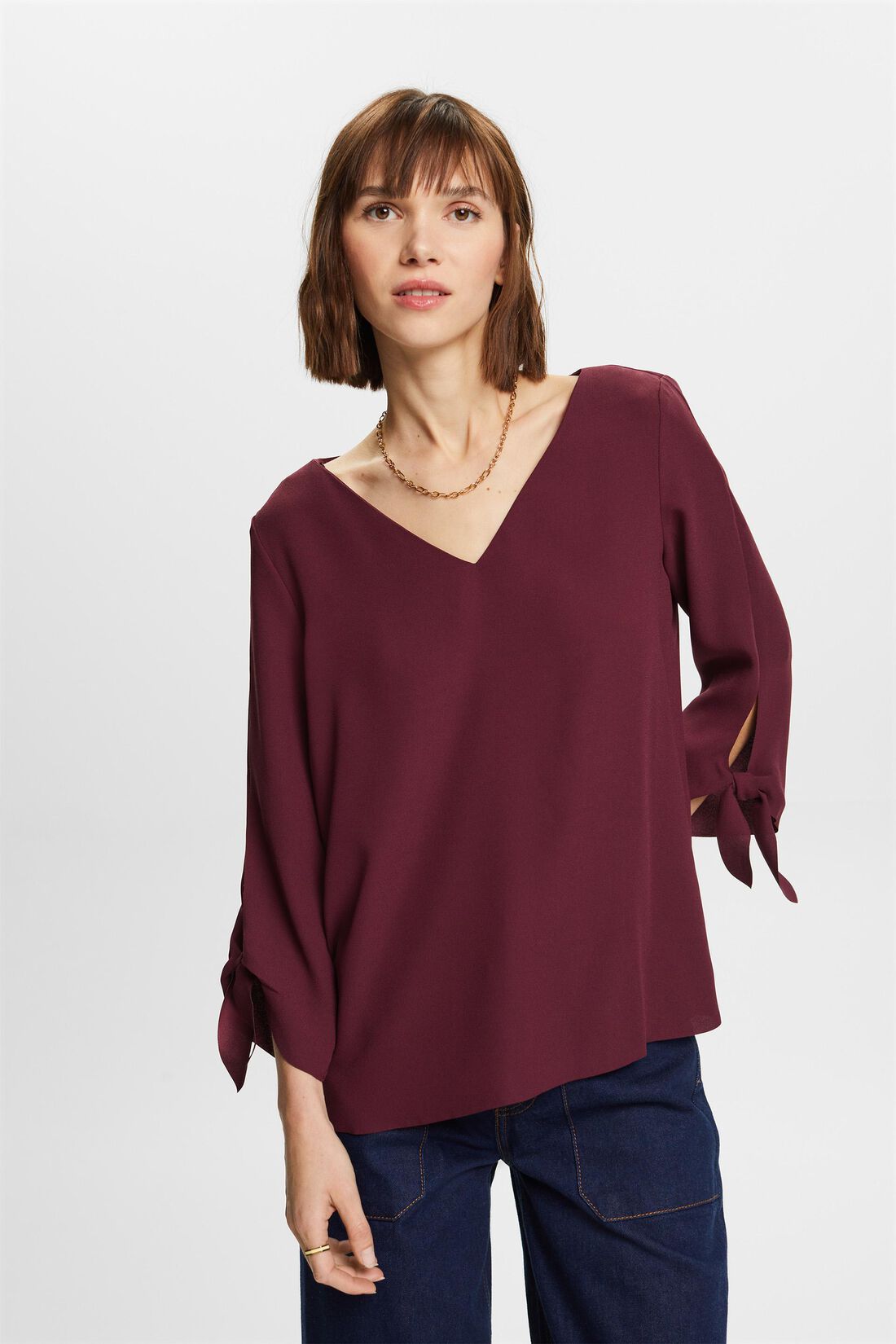 Stretch-Bluse mit offenen Kanten