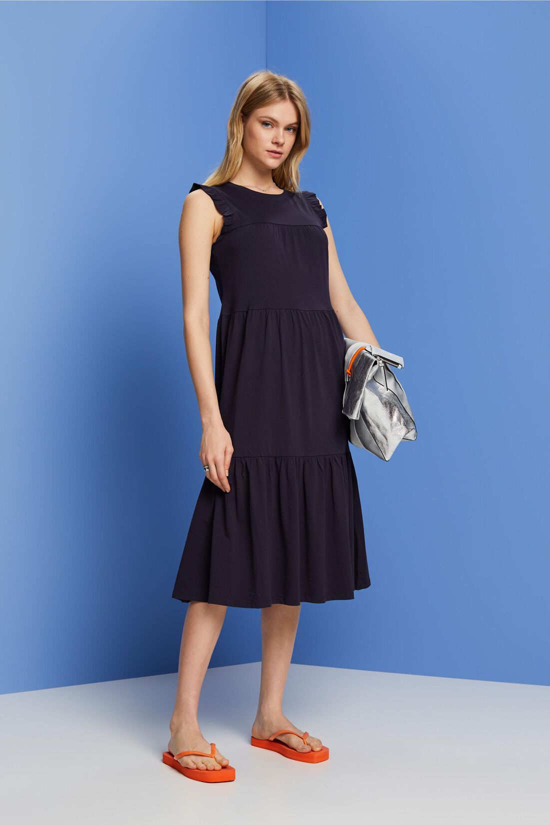 Gemustertes Jersey-Midikleid, 100 % Baumwolle