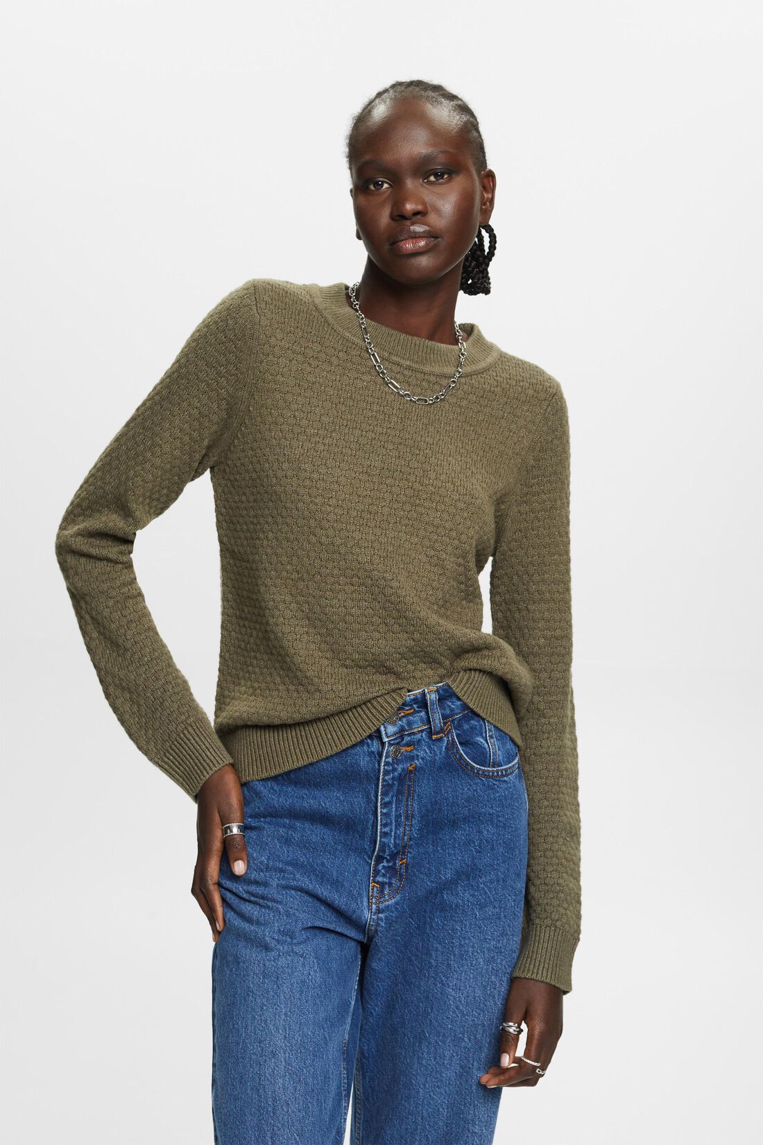 Strukturierter Strickpullover, Baumwollmix
