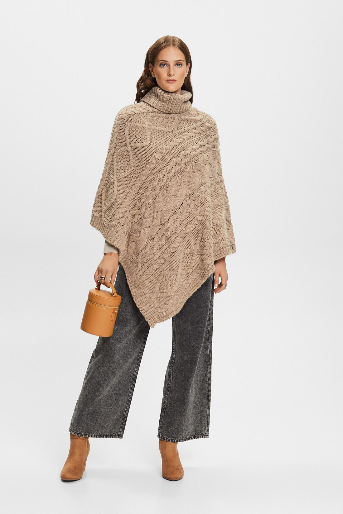 Poncho mit Rollkragen und Zipfelsaum
