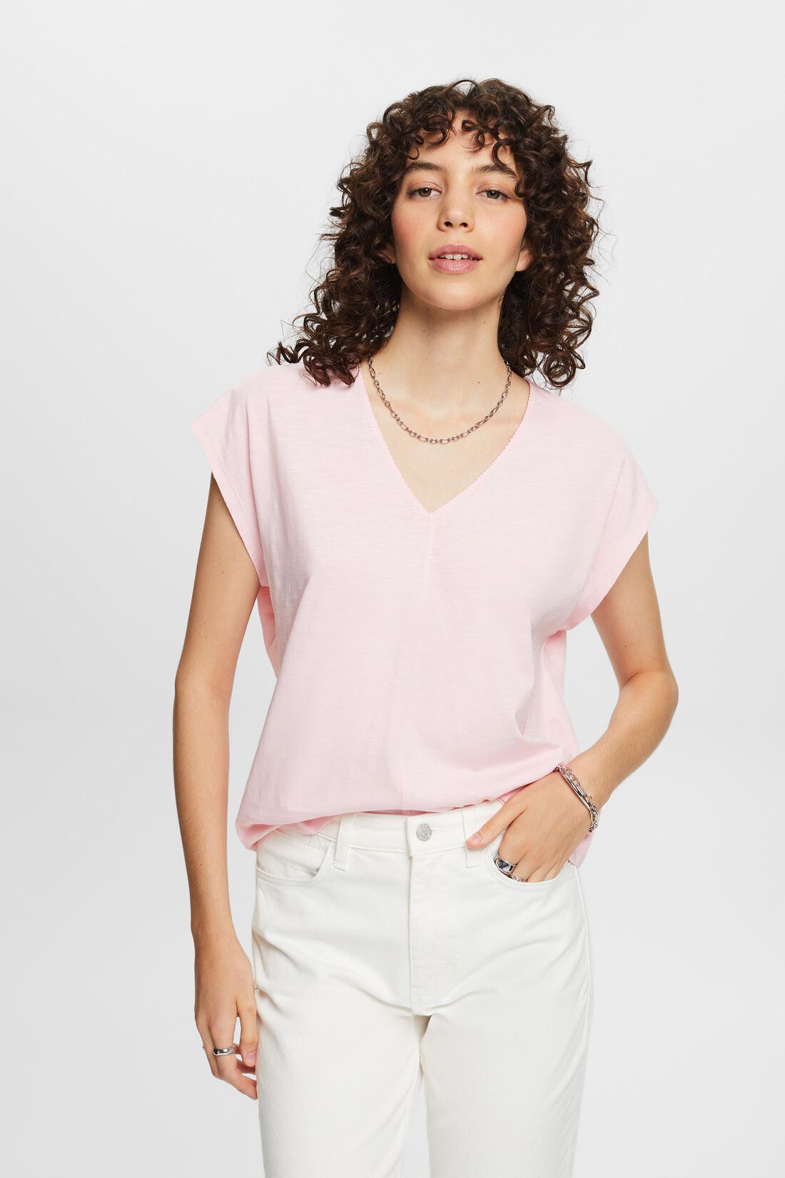 V-Neck Shirt mit Kontrastn&auml;hten, 100 % Baumwolle
