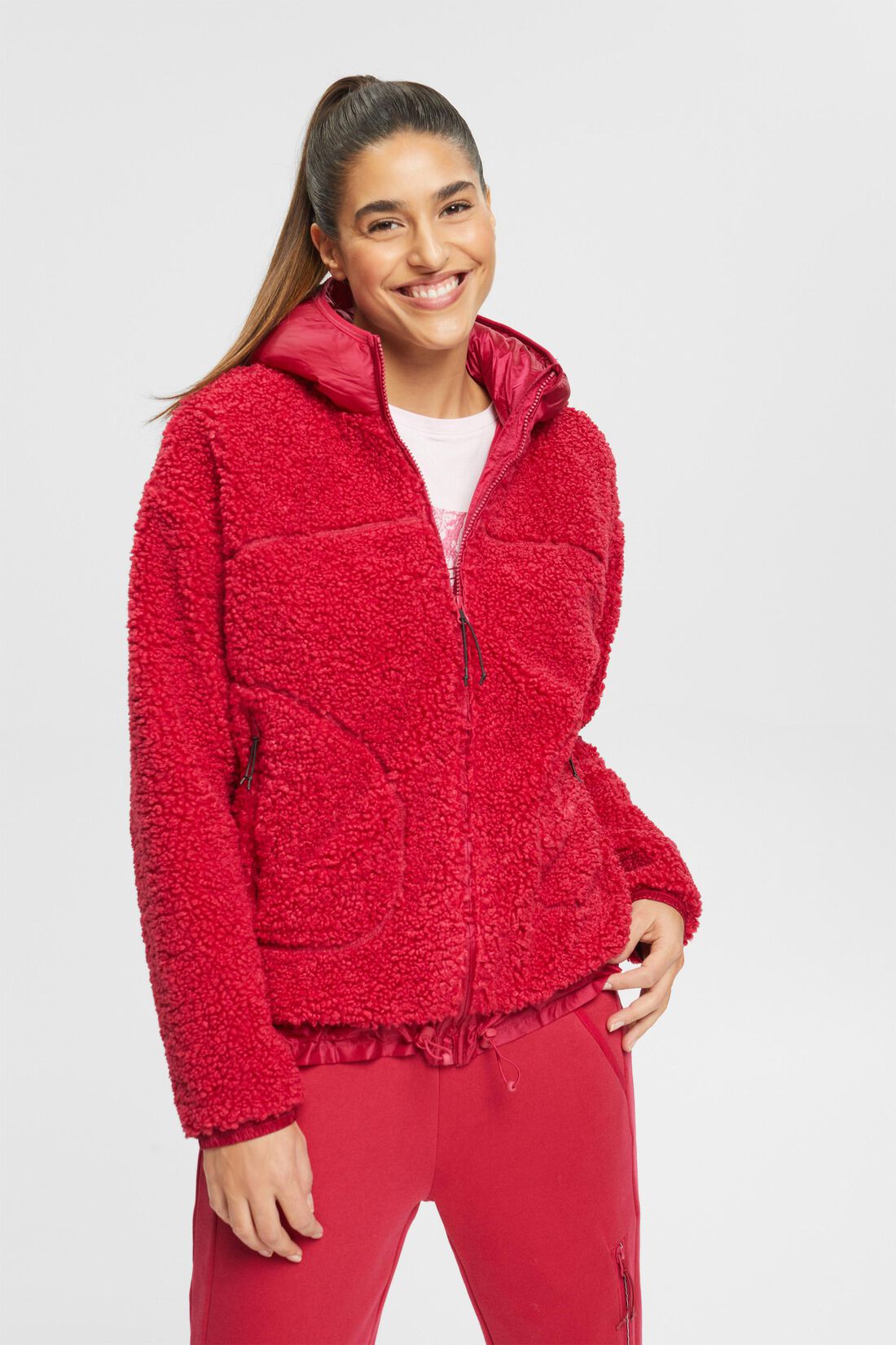 Zip-Cardigan aus Teddyfleece mit Kapuze