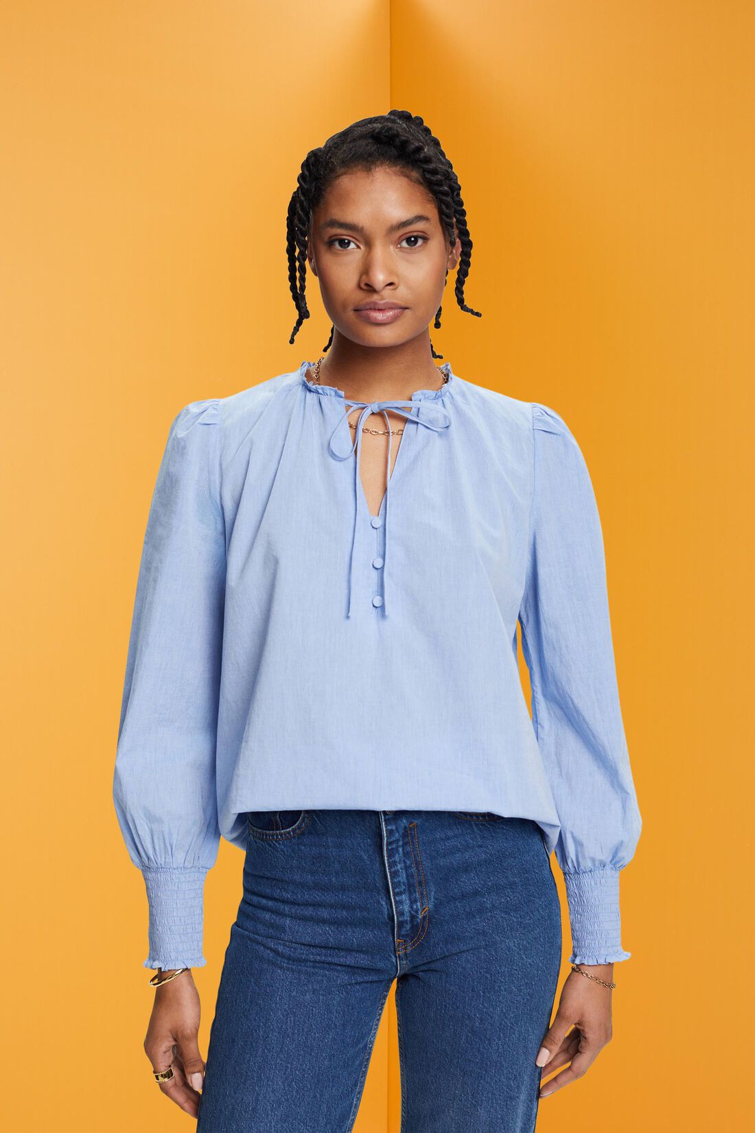 Baumwollbluse mit Bindedetail