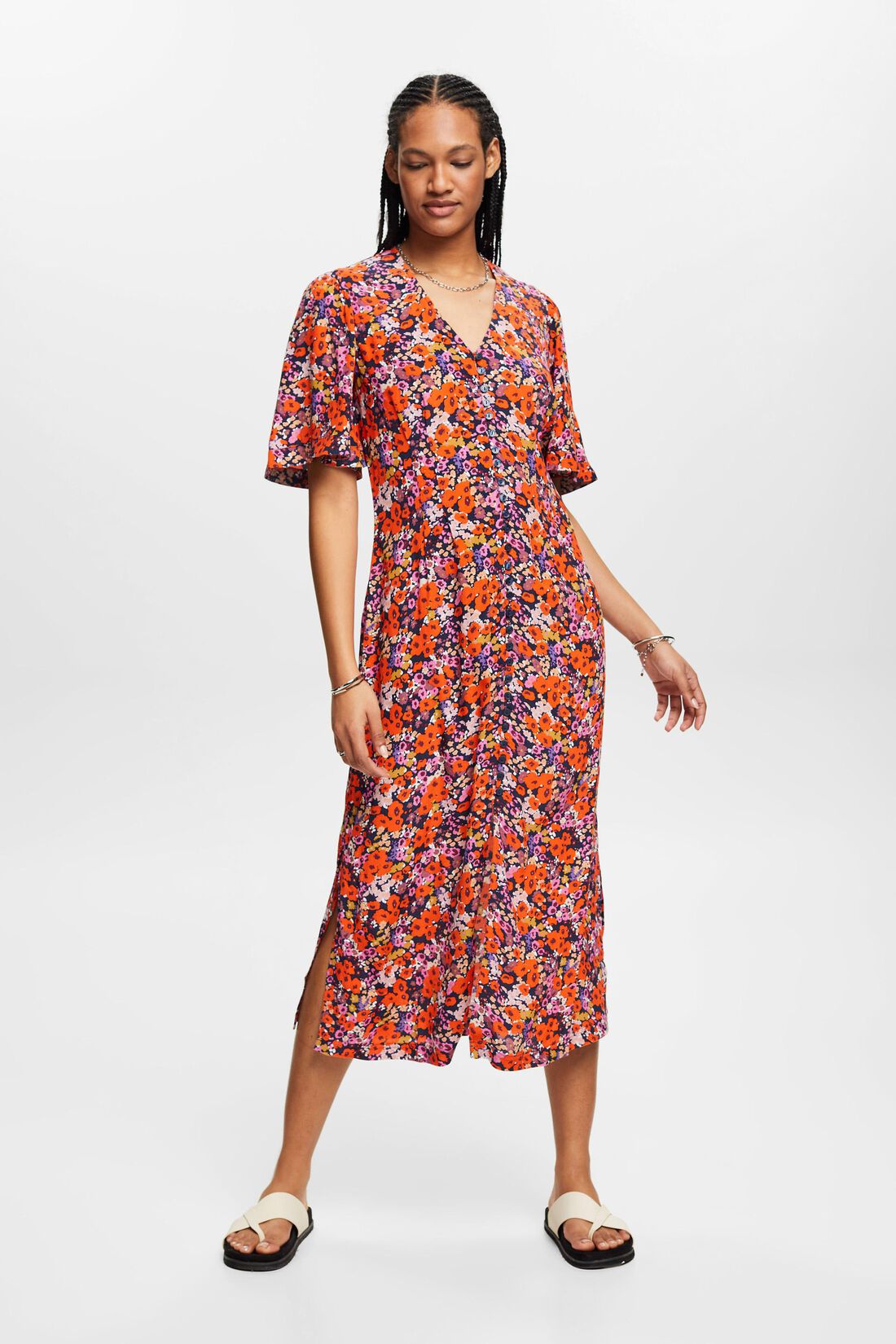 Kurz&auml;rmeliges Midikleid mit Blumenmuster