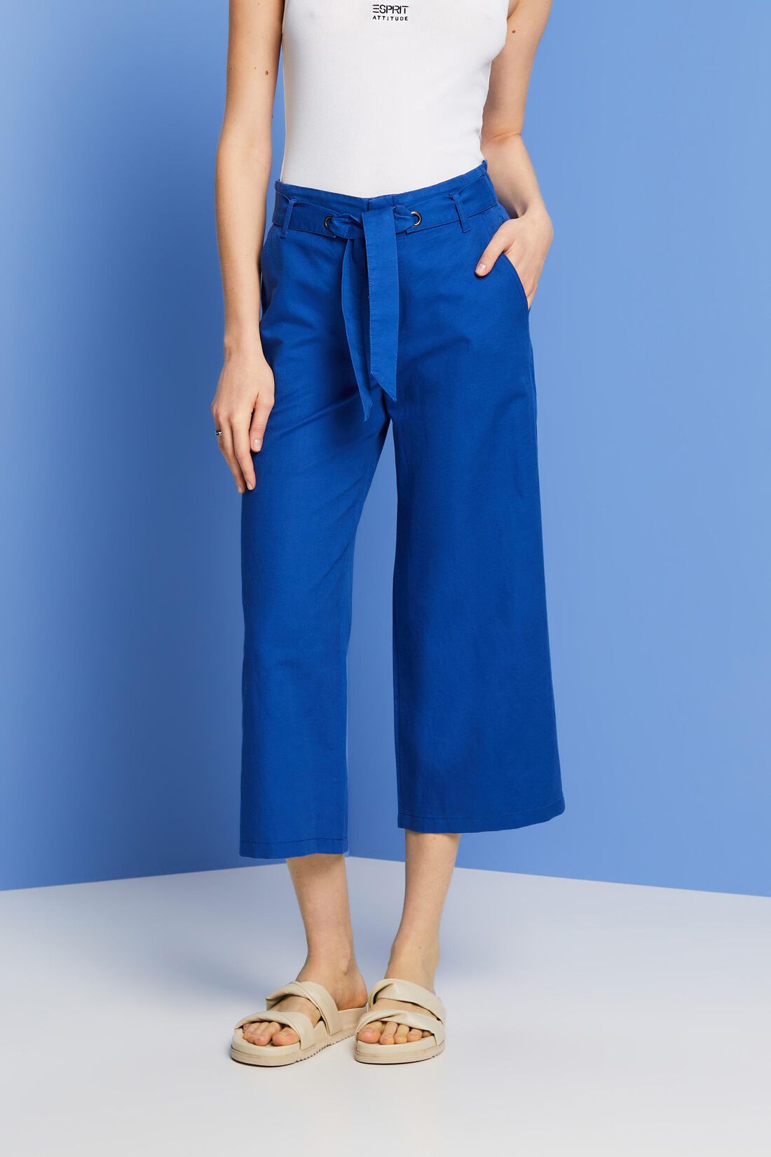 Leinen-Baumwolle-Culotte mit Bindeg&uuml;rtel