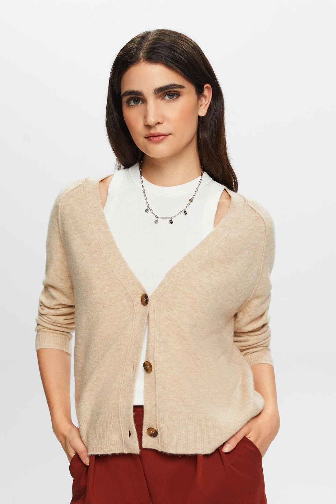 Gekn&ouml;pfter Cardigan mit V-Ausschnitt, Wollmix