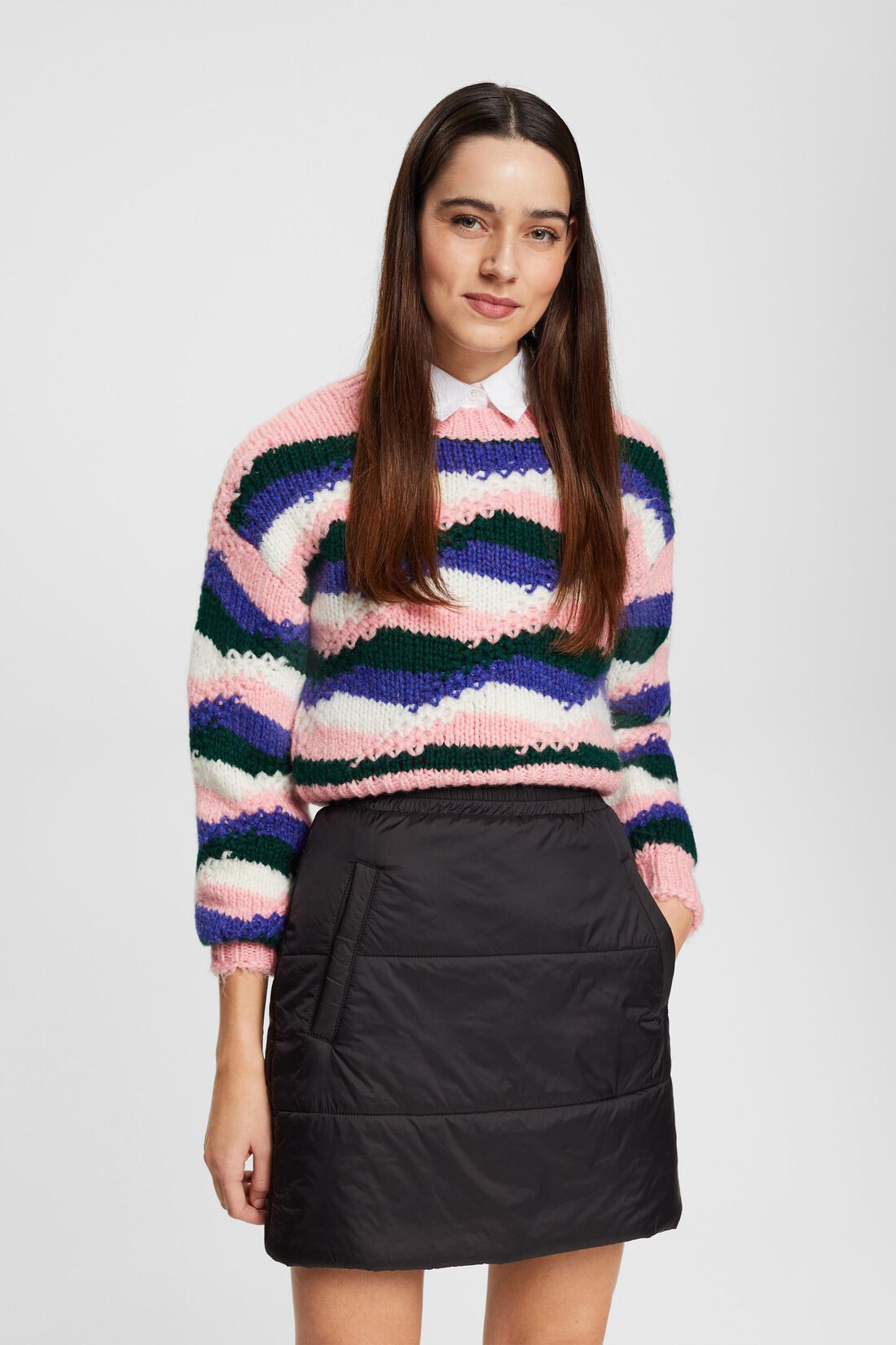 Mehrfarbiger Grobstrickpullover aus Wollmix