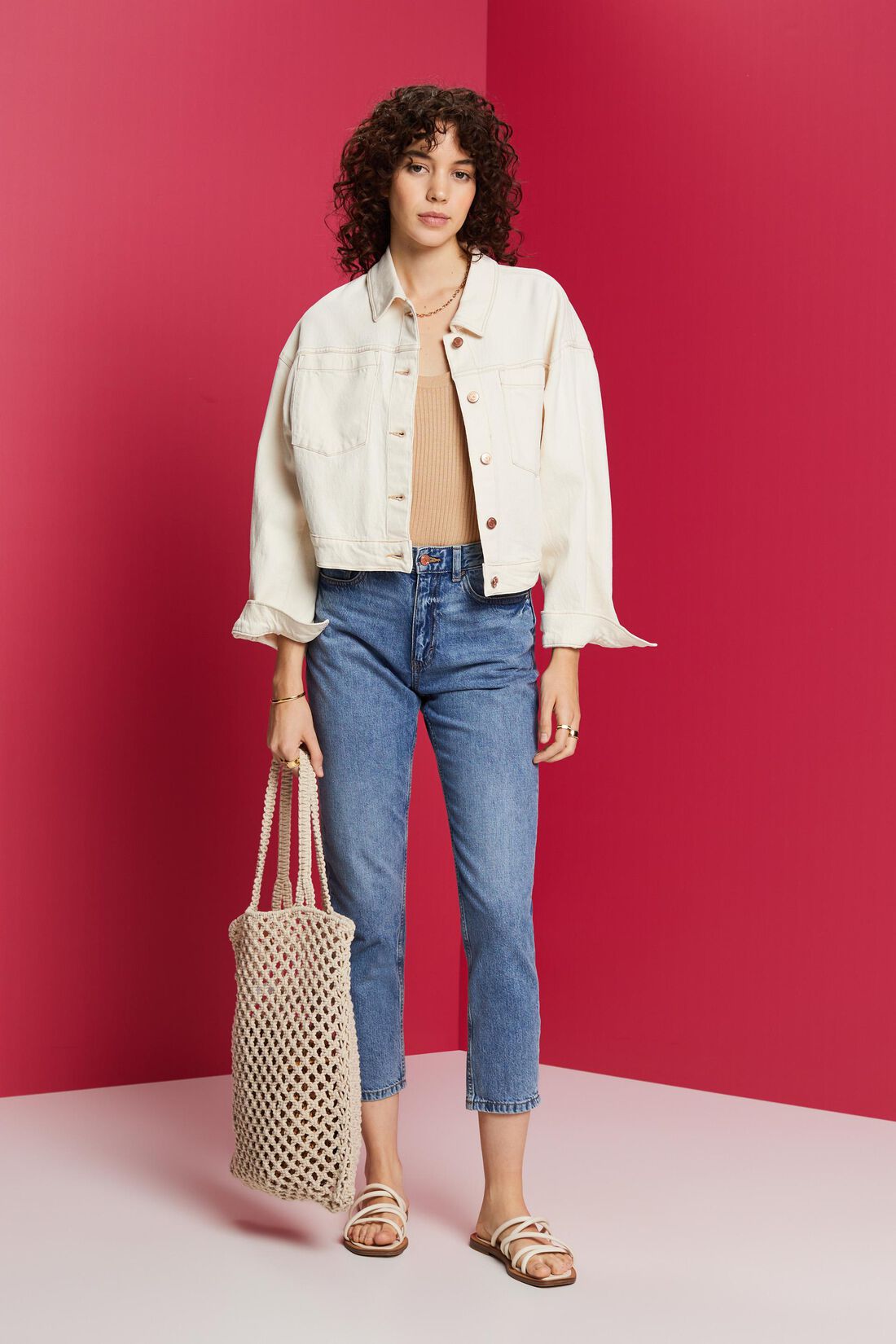 Mom-Jeans mit hohem Bund, Baumwollmix
